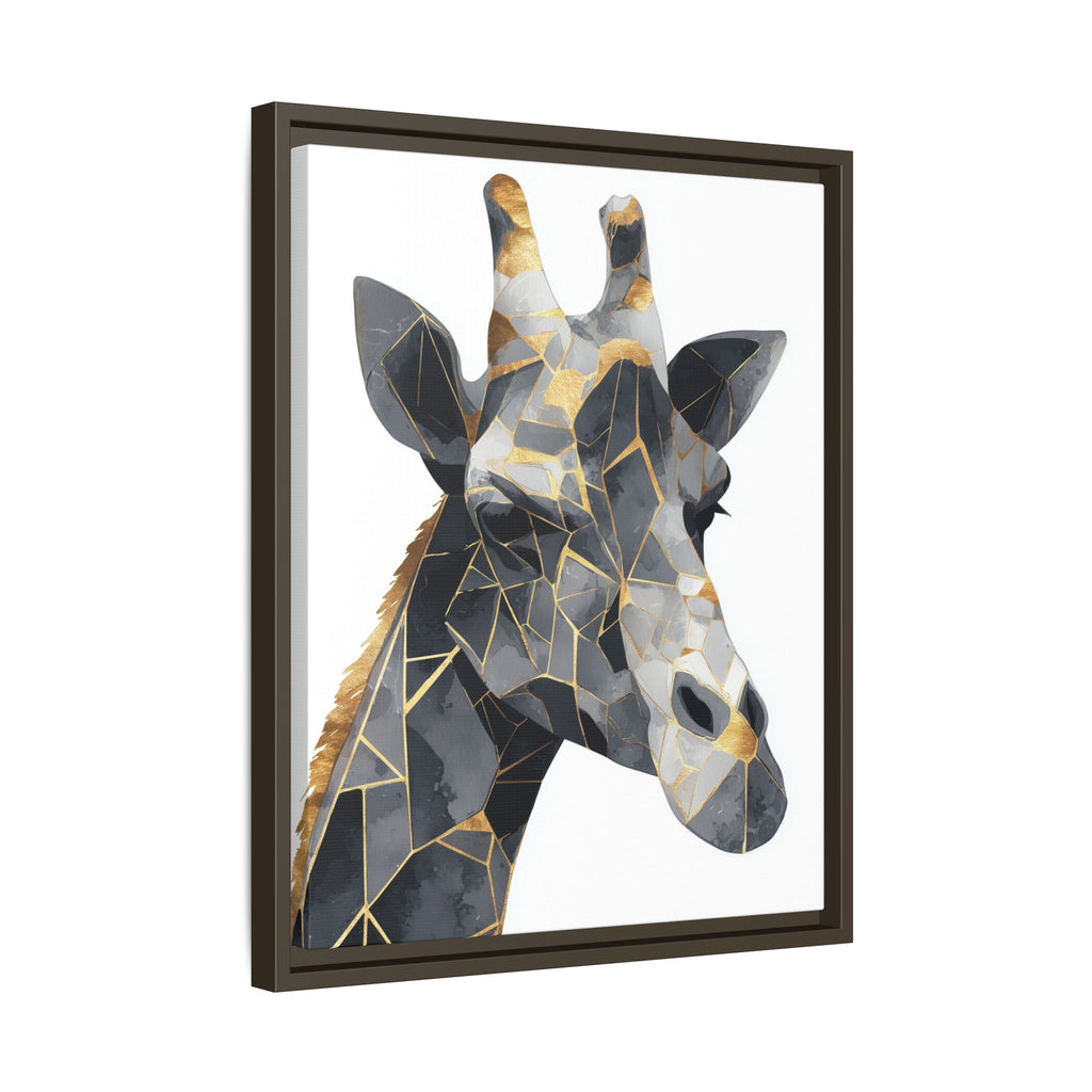 Geometric Giraffe Mosaic Framed Print : Contemporary Cubist Animal Portrait, Metallic Gold Angular Design   |   Custom Orders Available