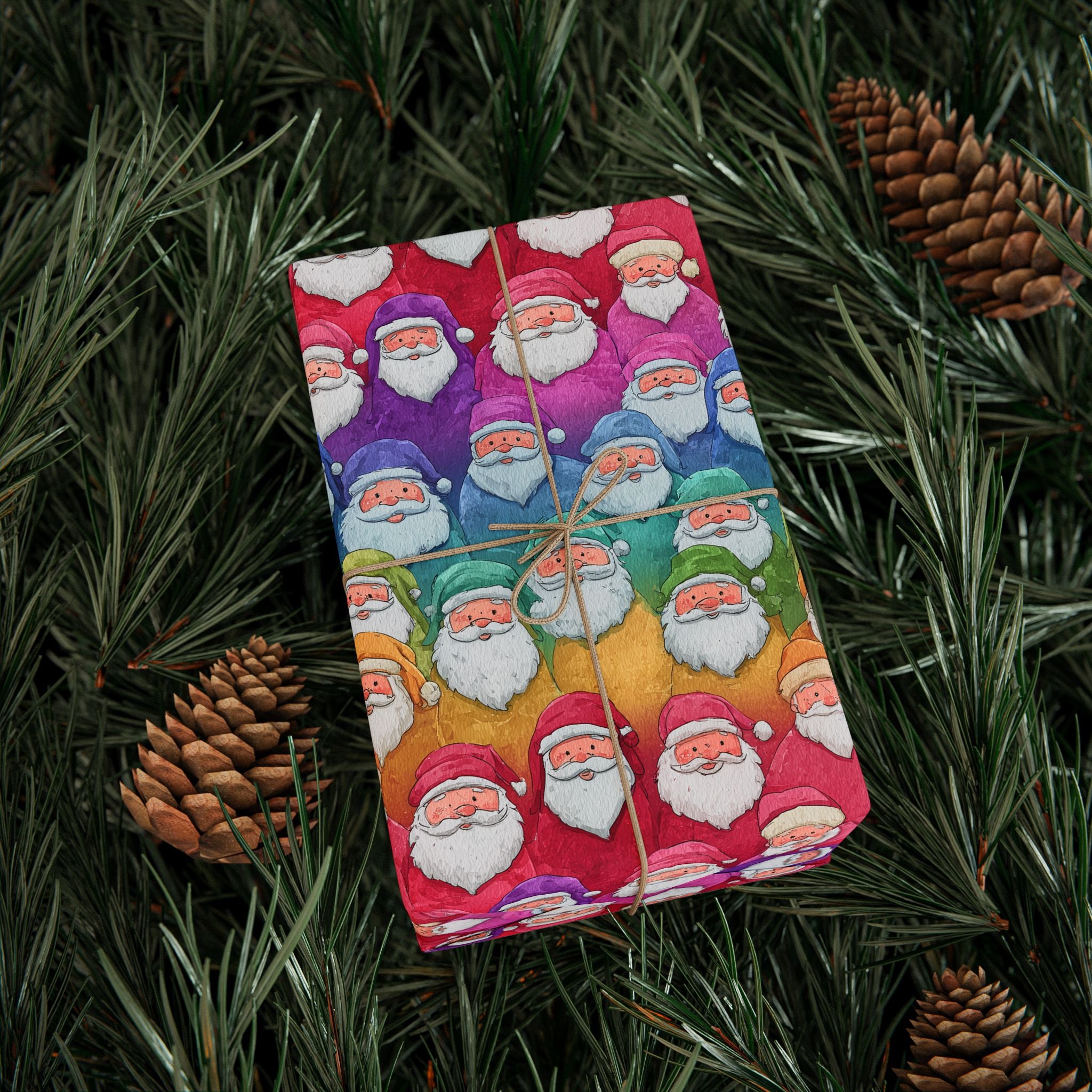 Bold Colorful Santa Pattern Wrapping Paper Roll — Colorful Rainbow Holiday Gift Wrap