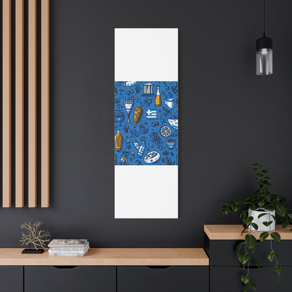 Vibrant Canvas Wall Art, Blue Mediterranean Theme, Kitchen Decor, Greek Party Decor, Olive and Drink Motif