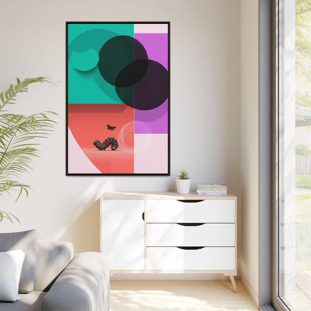 Striped Caterpillar and Butterfly Framed Print , Mid-Century Modern Color Blocks   |  Personalized & Custom Orders Available