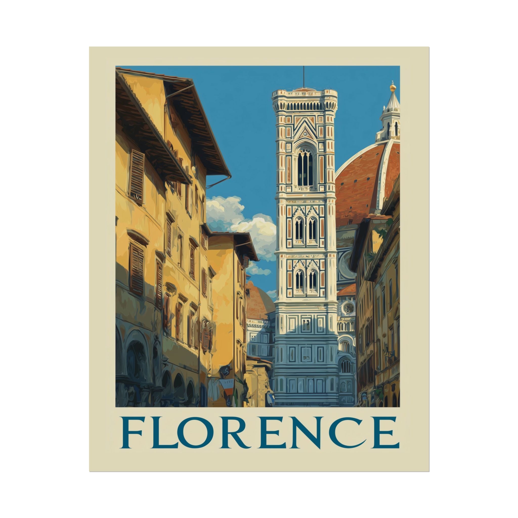 Giotto's Campanile: Vintage Florence Travel Poster, Mid-Century Architectural Illustration   |    Custom Orders Available