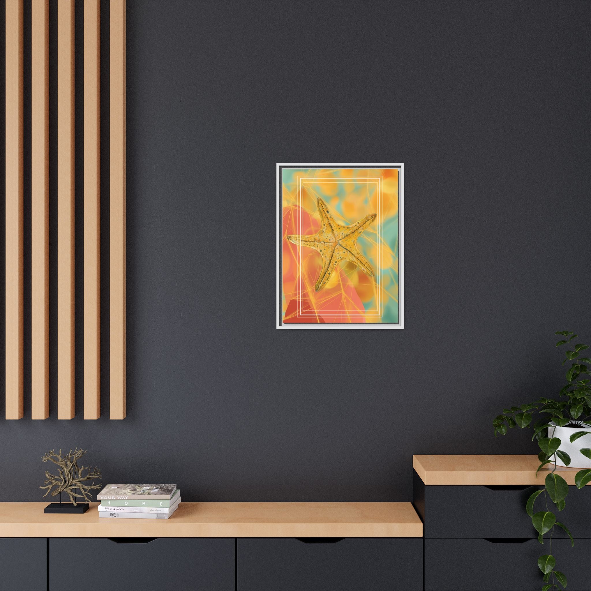 Celestial Starfish: Marine Geometry in Golden Hues, Tropical Oceanic Texture   |    Custom Orders Available