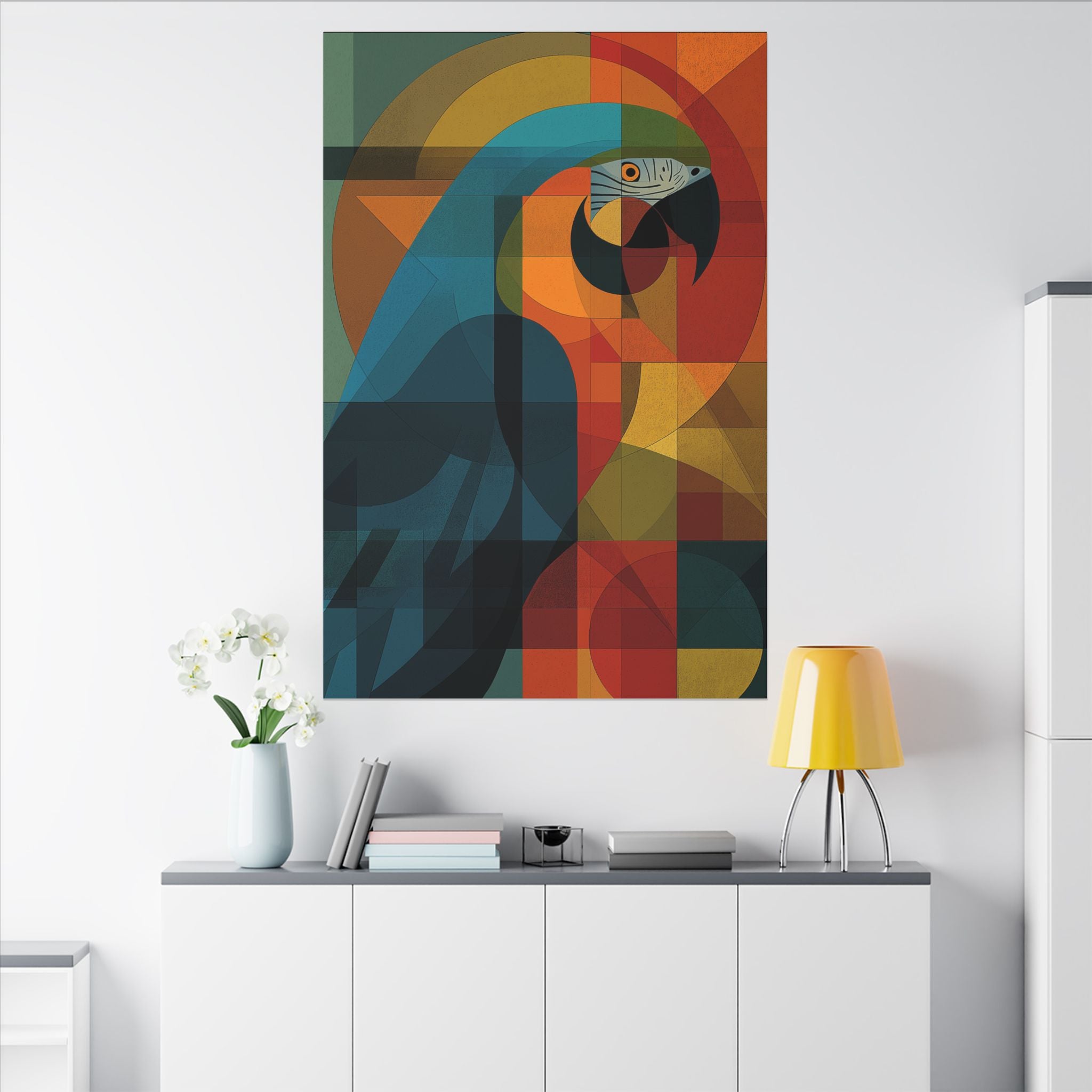 Prismatic Parrot: Cubist Mosaic, Geometric Abstract Bird Art   |    Custom Orders Available