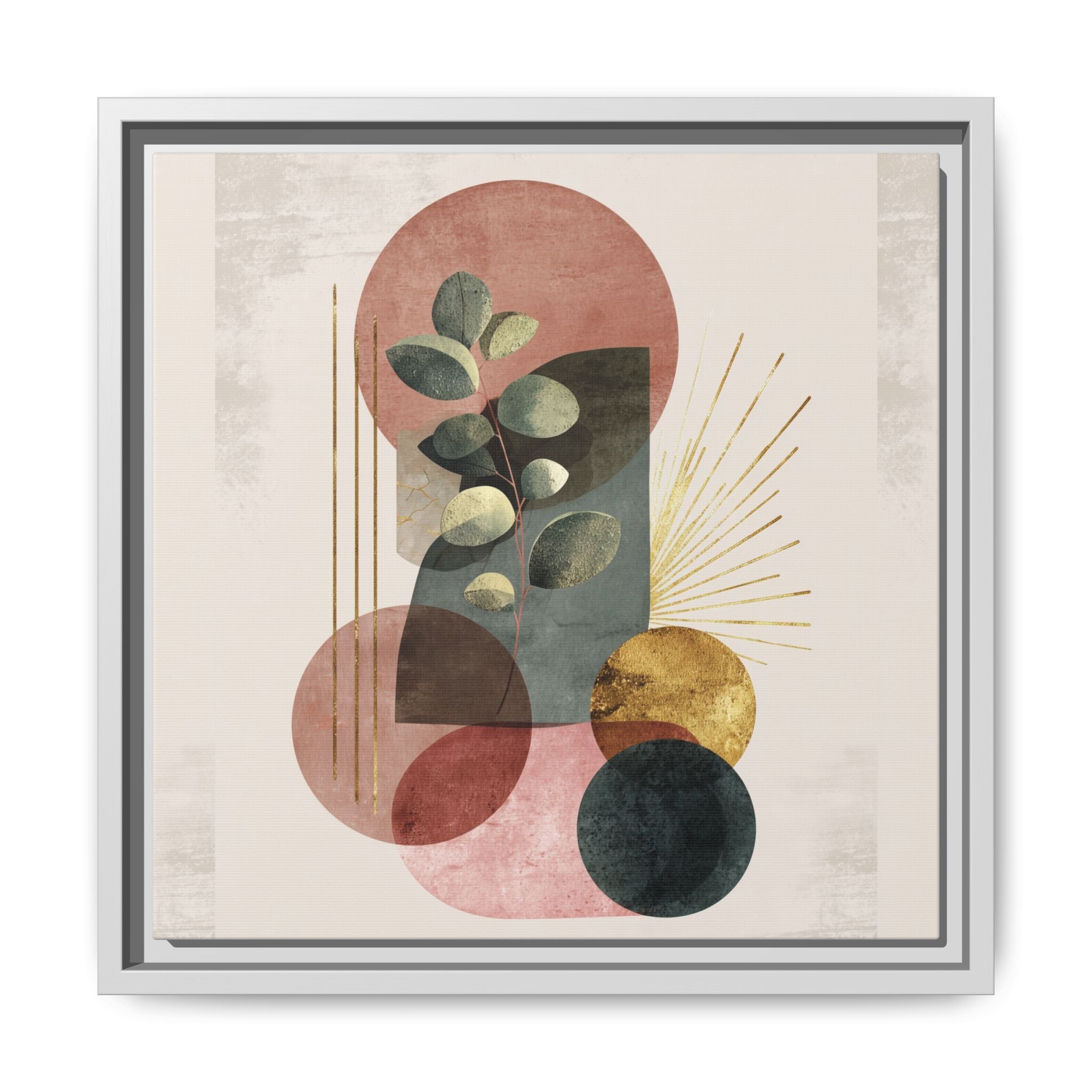 Botanical Geometric Symphony: Eucalyptus Harmony, Metallic Intersections, Modern Earth Tones   |   Custom Orders Accepted