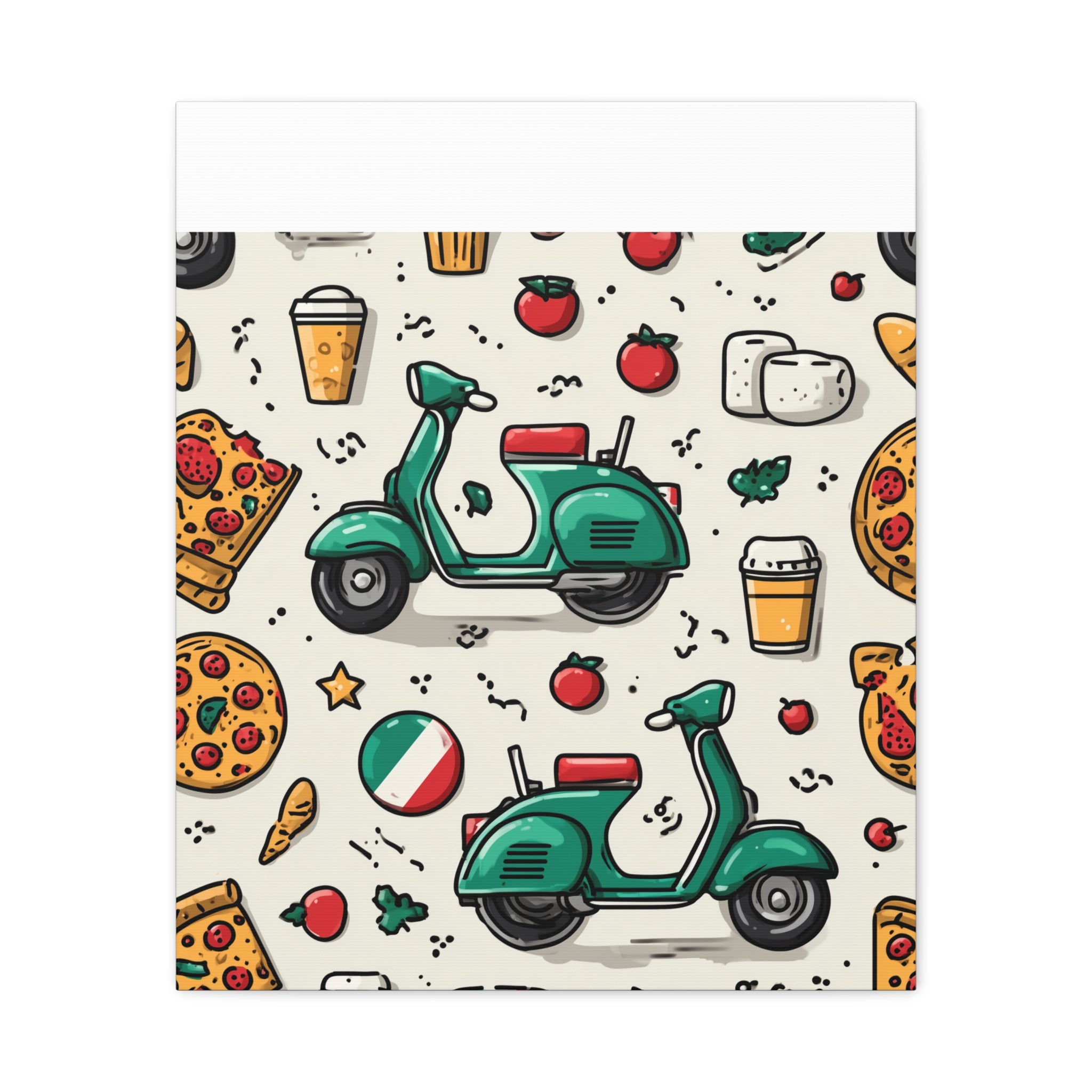 Vibrant Travel Nostalgia Canvas Art, Scooter Decor, Foodie Wall Art, Fun Home Decor, Gift for Adventurers, Kitchen Wall Hanging