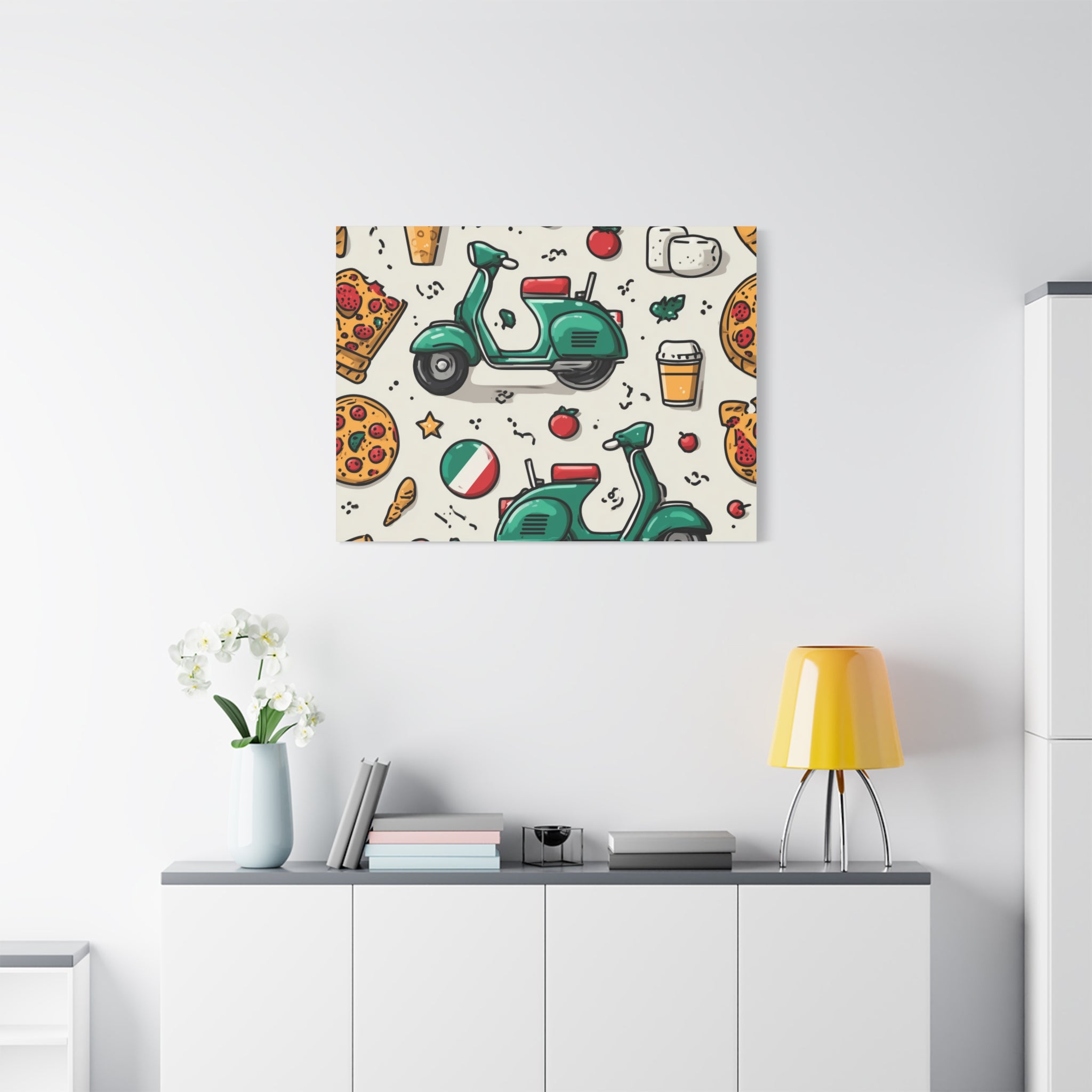 Vibrant Travel Nostalgia Canvas Art, Scooter Decor, Foodie Wall Art, Fun Home Decor, Gift for Adventurers, Kitchen Wall Hanging