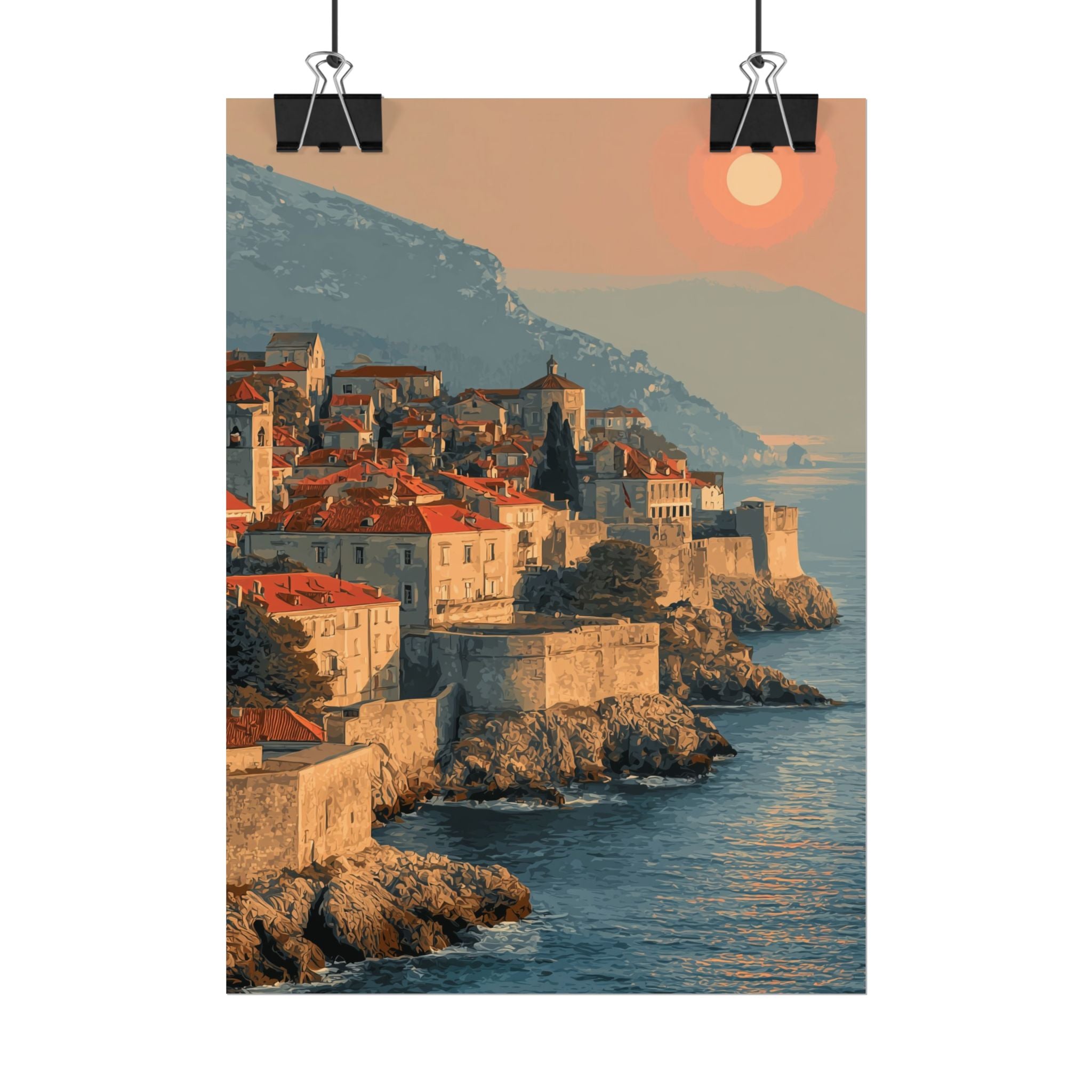 Dubrovnik's Golden Hour: Medieval Coastal Cityscape, Adriatic Sunset Panorama   |    Custom Orders Available