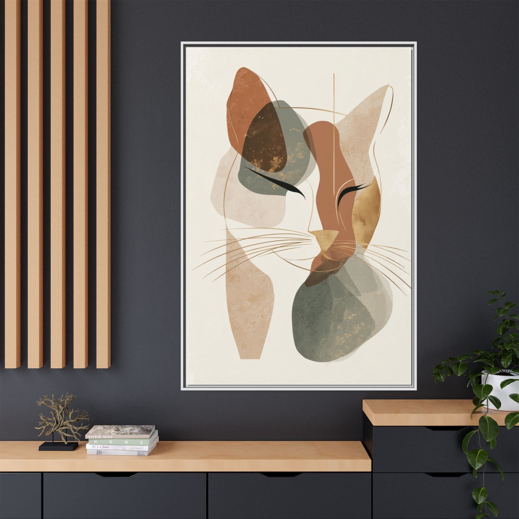 Feline Geometry: Abstract Cat Portrait, Minimalist Earth Tones   |  Personalized & Custom Orders Available