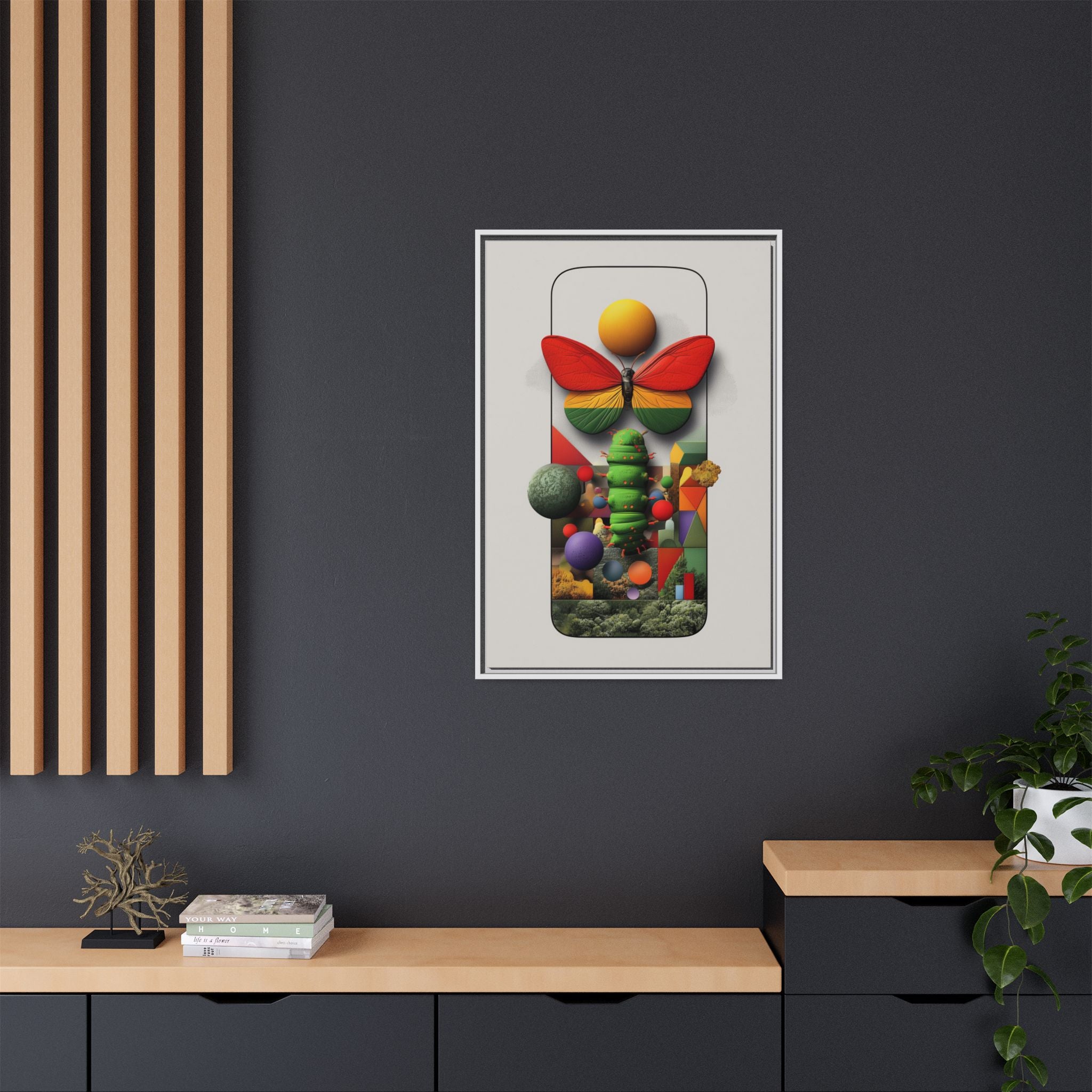 Metamorphosis Framed Print : Geometric Nature Transformation, Vibrant Butterfly Composition   |  Personalized & Custom Orders Available