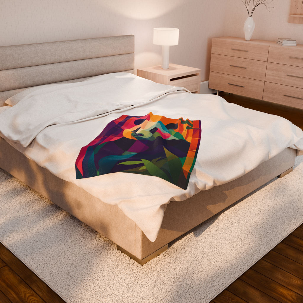 Chromatic Panda Blanket: Geometric Wildlife, Low-Poly Nature, Vibrant Color Palette   |  Personalized & Custom Orders Available