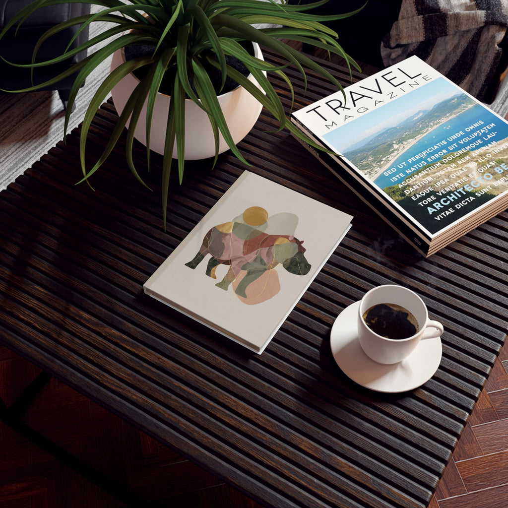 Personalized  Geometric Hippo Journal : Earth Tone Abstract, Layered Geometric Animal Art Personalized Journal   |