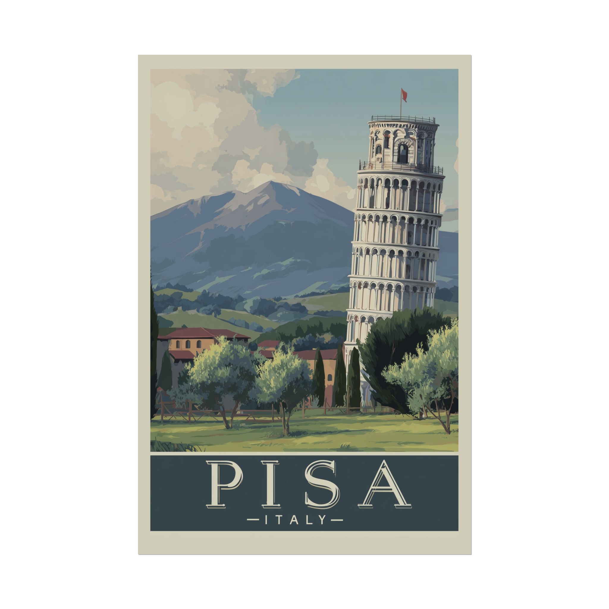 Vintage Pisa Italy Rolled Poster, Travel Wall Art, Home Decor, Gift for Travelers, Retro Print of Leaning Tower
