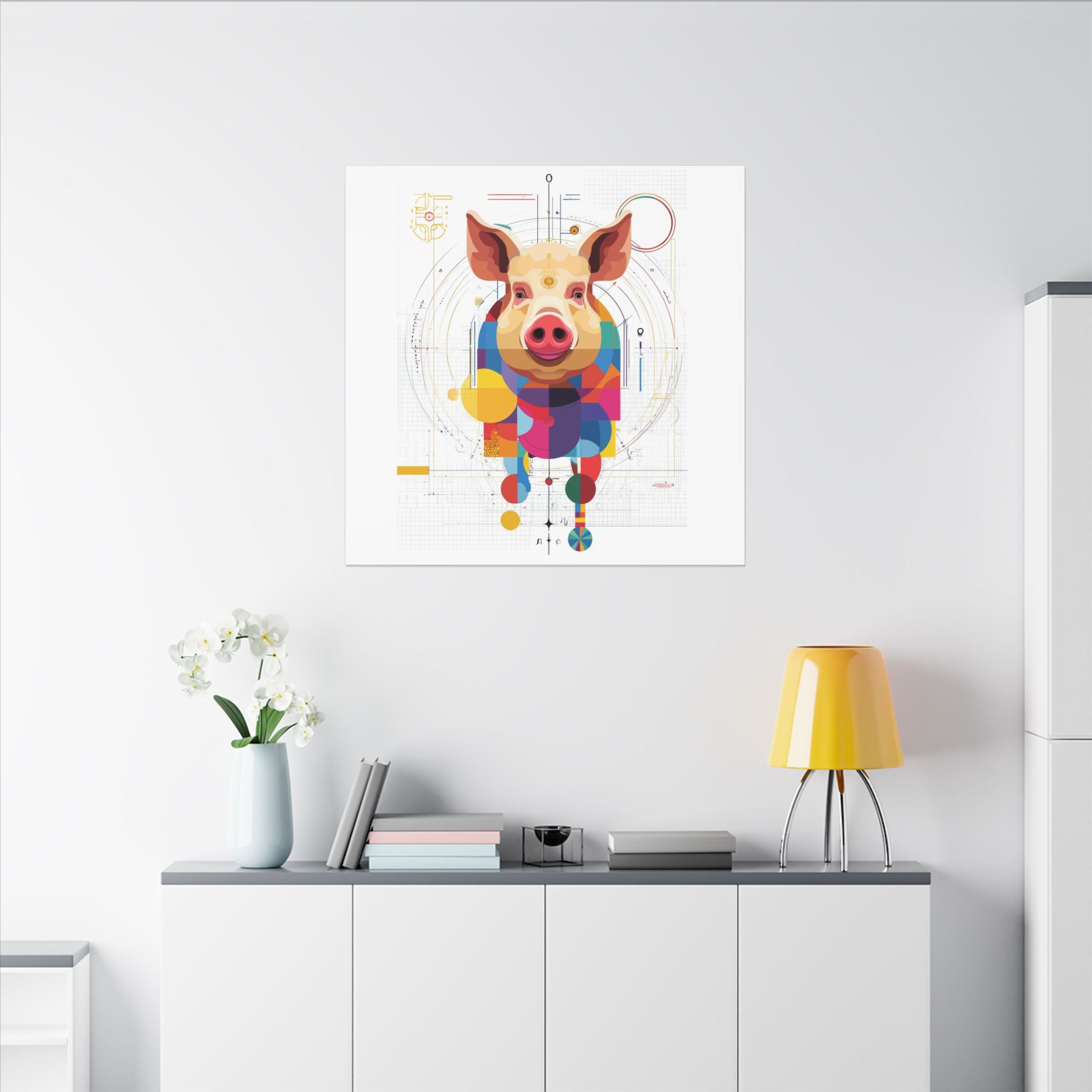 Geometric Pig Portrait: Cubist Animal Art, Technical Design Illustration   |    Custom Orders Available