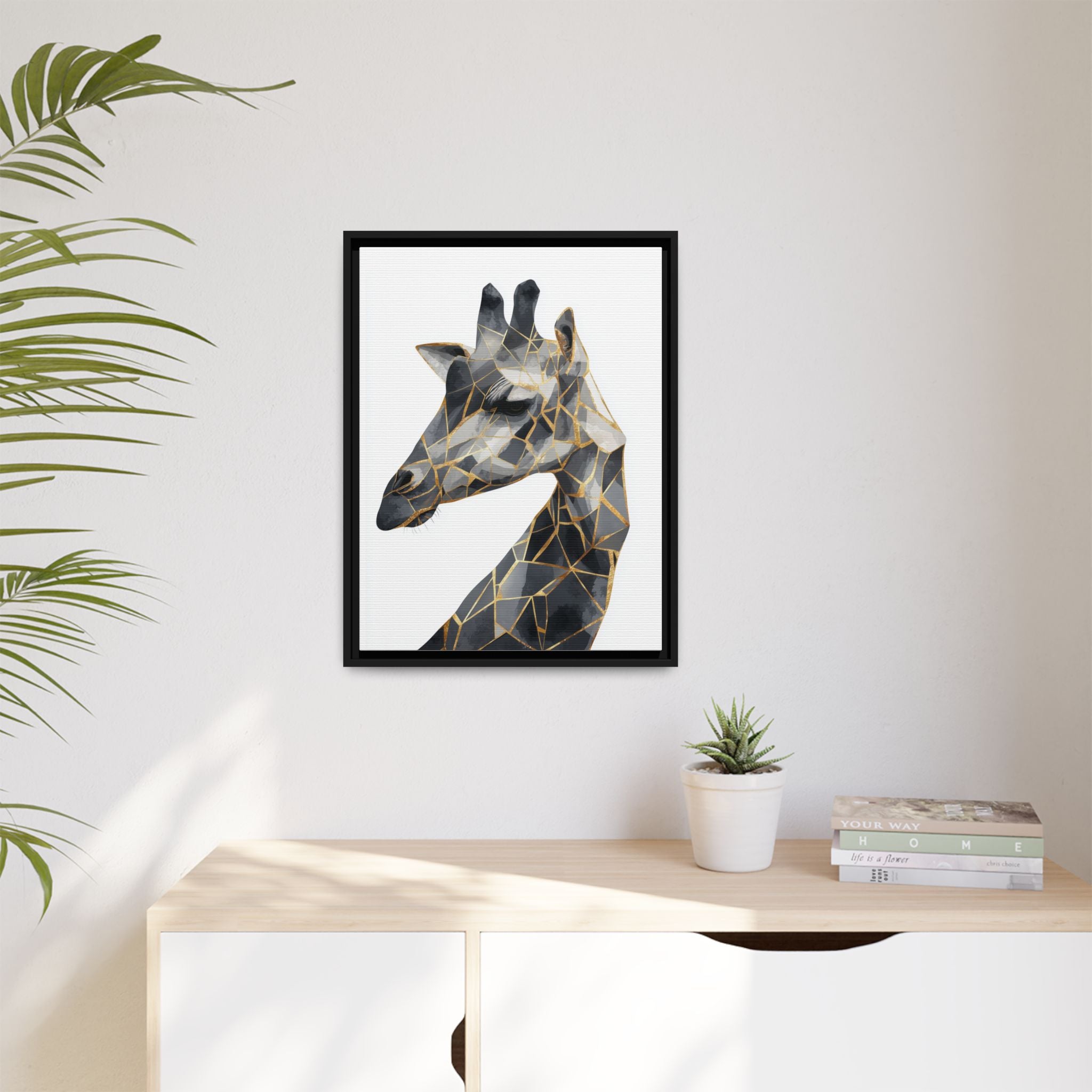 Geometric Giraffe Framed Print : Modern Mosaic Wildlife Art, Contemporary Golden Fragments   |  Personalized & Custom Orders Available