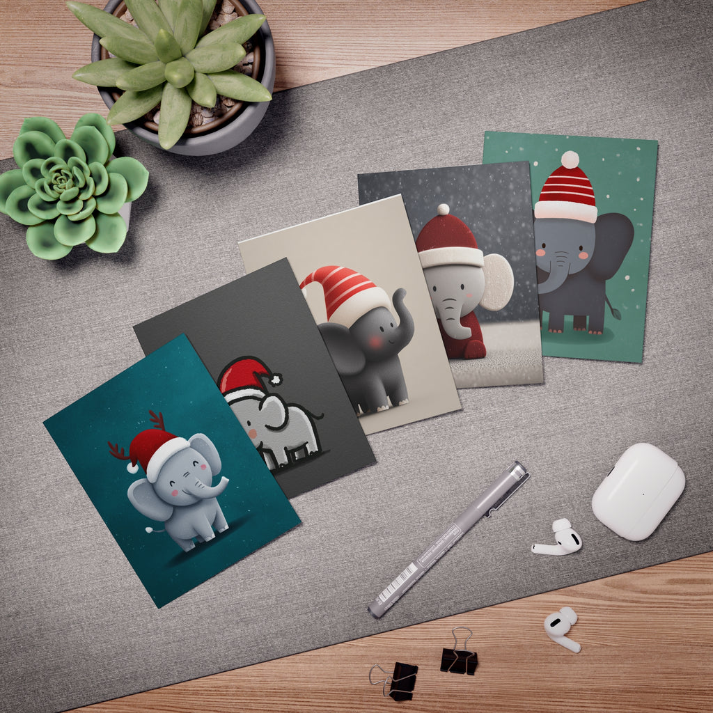 Cute Elephant Greeting Cards for Christmas, Holiday Card Set, Cute Christmas Cards, Kids Greeting Cards, Animal Love