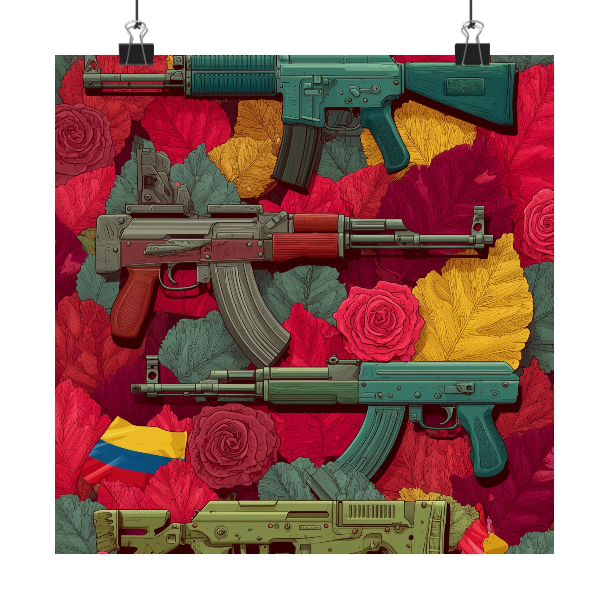 Vibrant Gun Art Vertical Poster, Unique Wall Decor, Military Theme Art, Home Office Decoration, Gift for Gun Enthusiasts