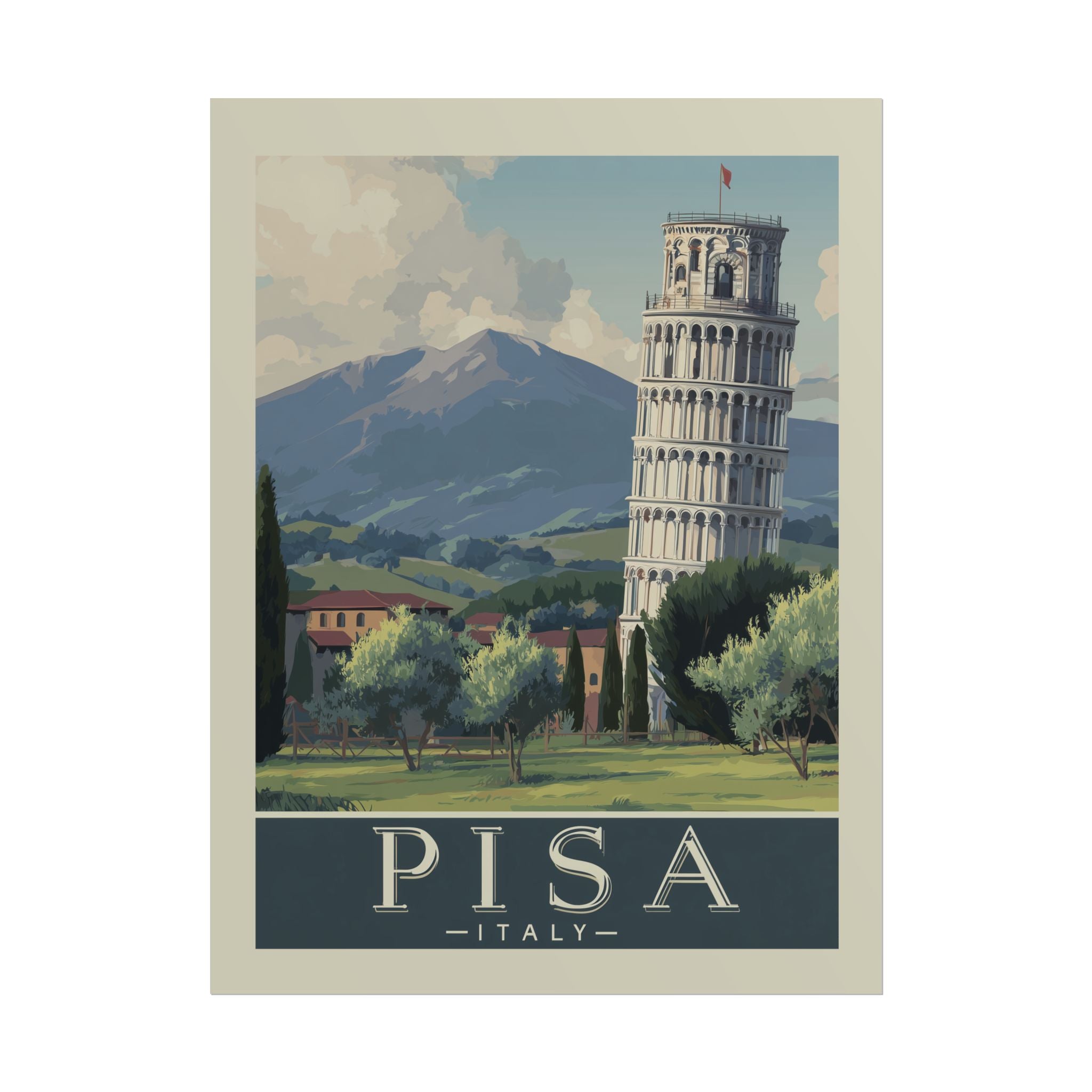 Vintage Pisa Italy Rolled Poster, Travel Wall Art, Home Decor, Gift for Travelers, Retro Print of Leaning Tower