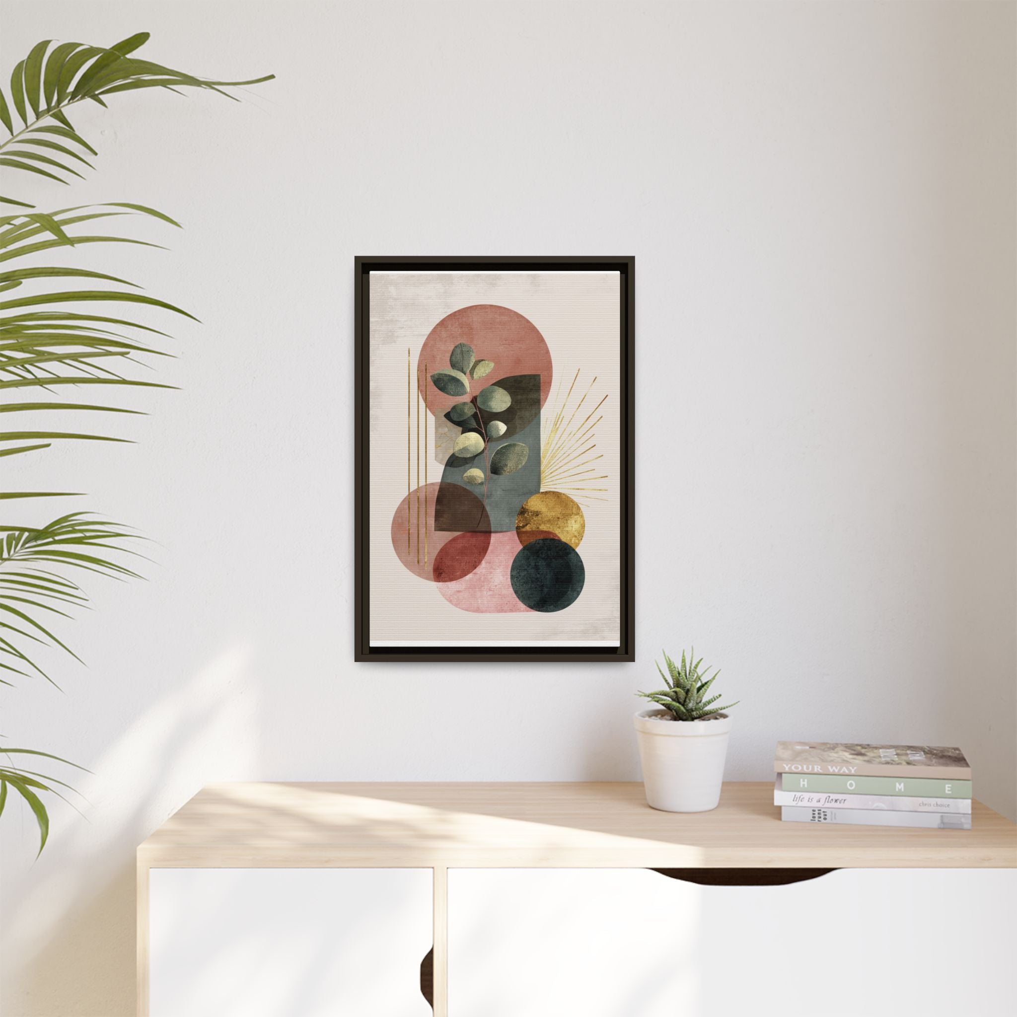 Botanical Geometric Symphony: Eucalyptus Harmony, Metallic Intersections, Modern Earth Tones   |   Custom Orders Accepted