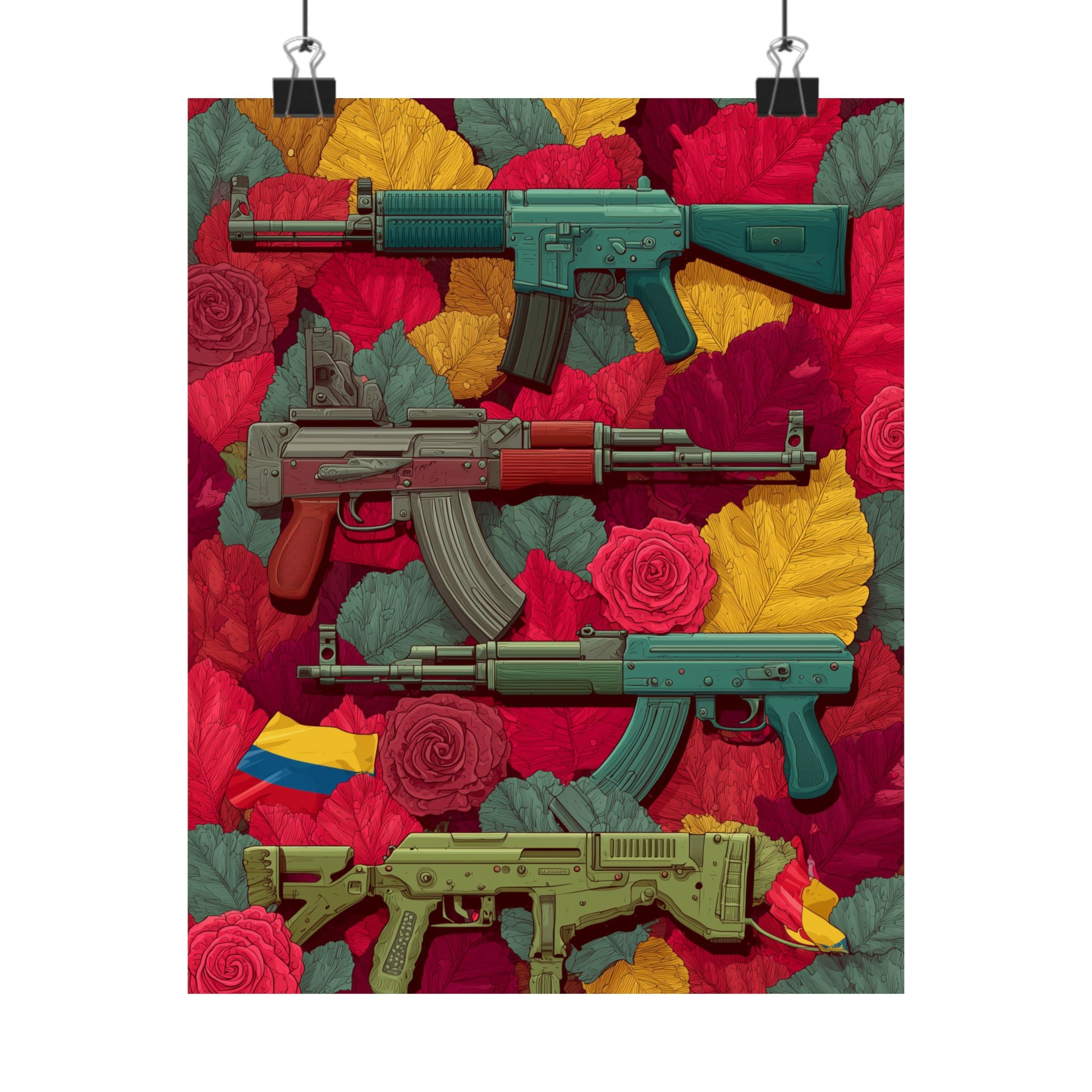 Vibrant Gun Art Vertical Poster, Unique Wall Decor, Military Theme Art, Home Office Decoration, Gift for Gun Enthusiasts