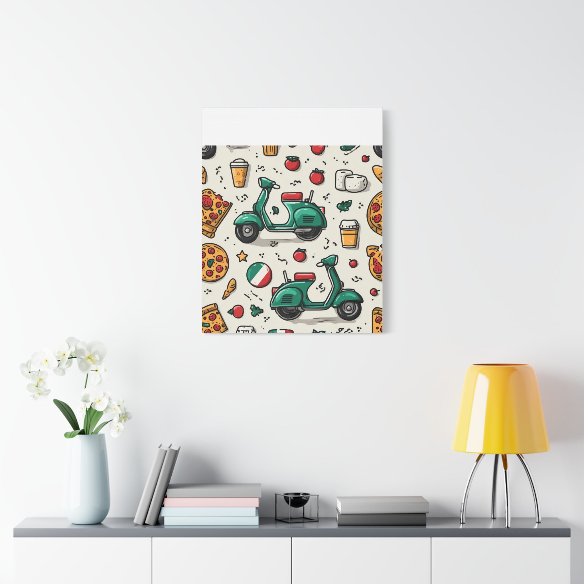 Vibrant Travel Nostalgia Canvas Art, Scooter Decor, Foodie Wall Art, Fun Home Decor, Gift for Adventurers, Kitchen Wall Hanging