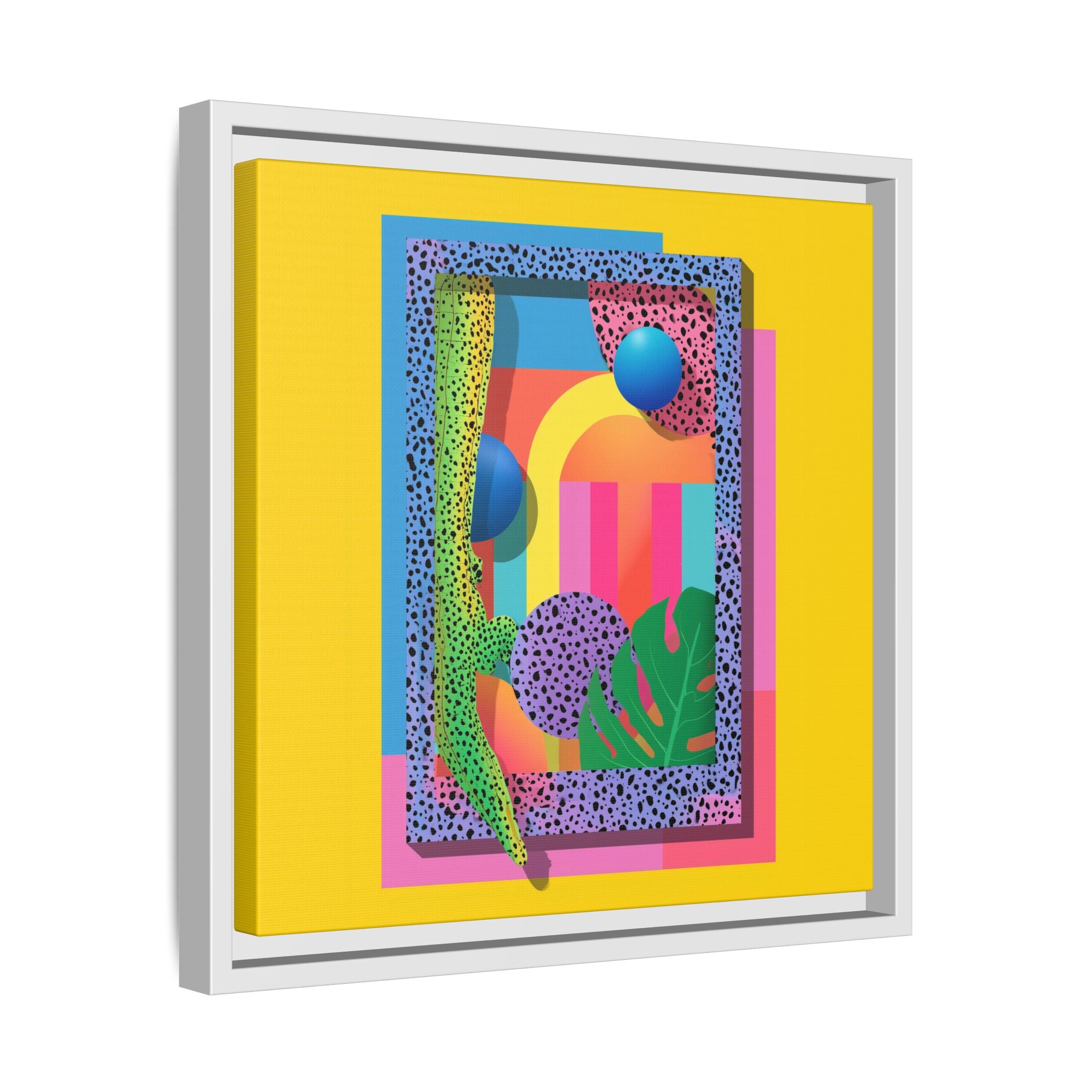 Geometric Rhythms: Abstract Layers of Color, Dimensional Shapes and Tropical Elements, Vibrant Modern Art Composition   |   Custom Orders