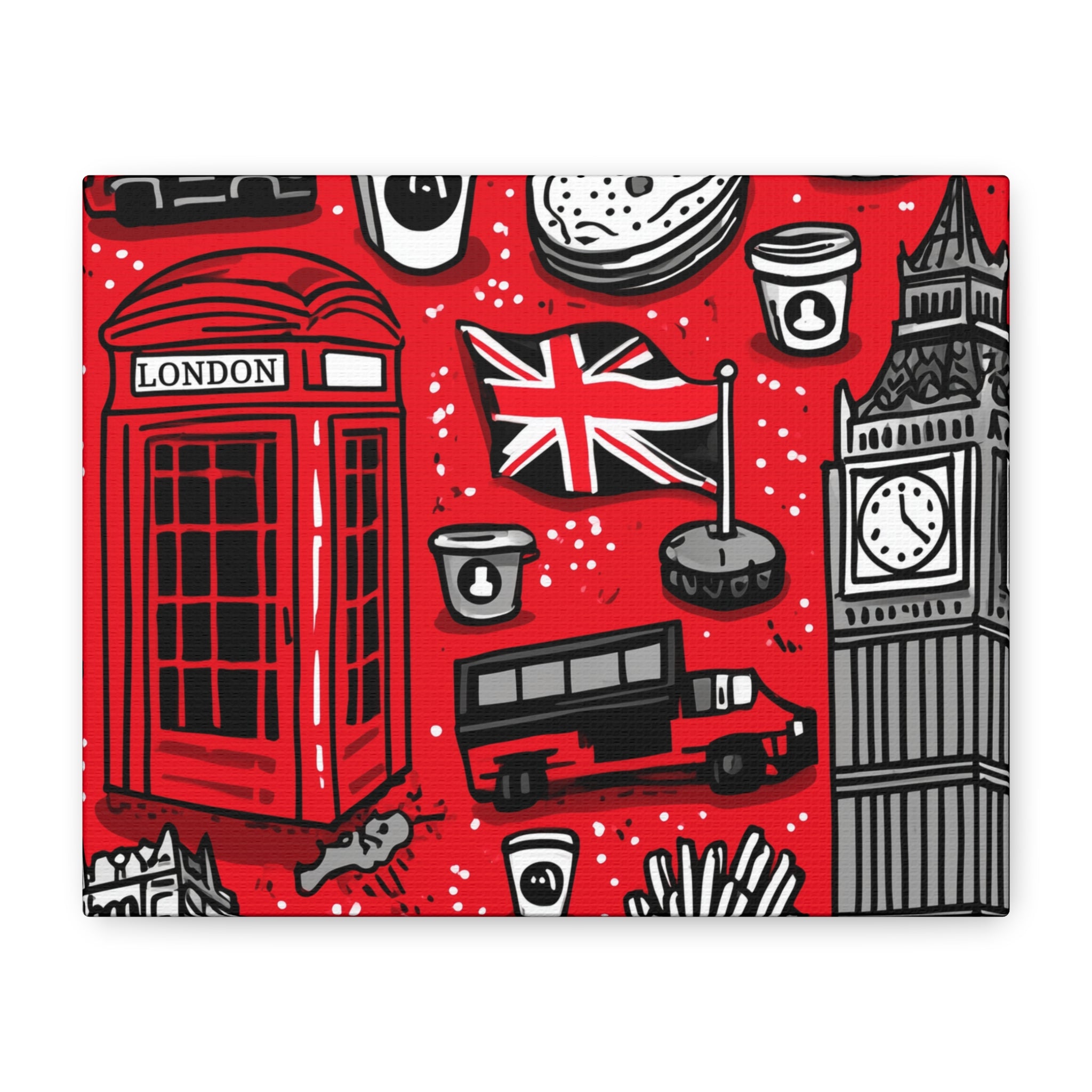 London-Themed Canvas Art, Wall Decor, Home Office Artwork, UK Travel Gift, British Culture Decor, Red and Black Design