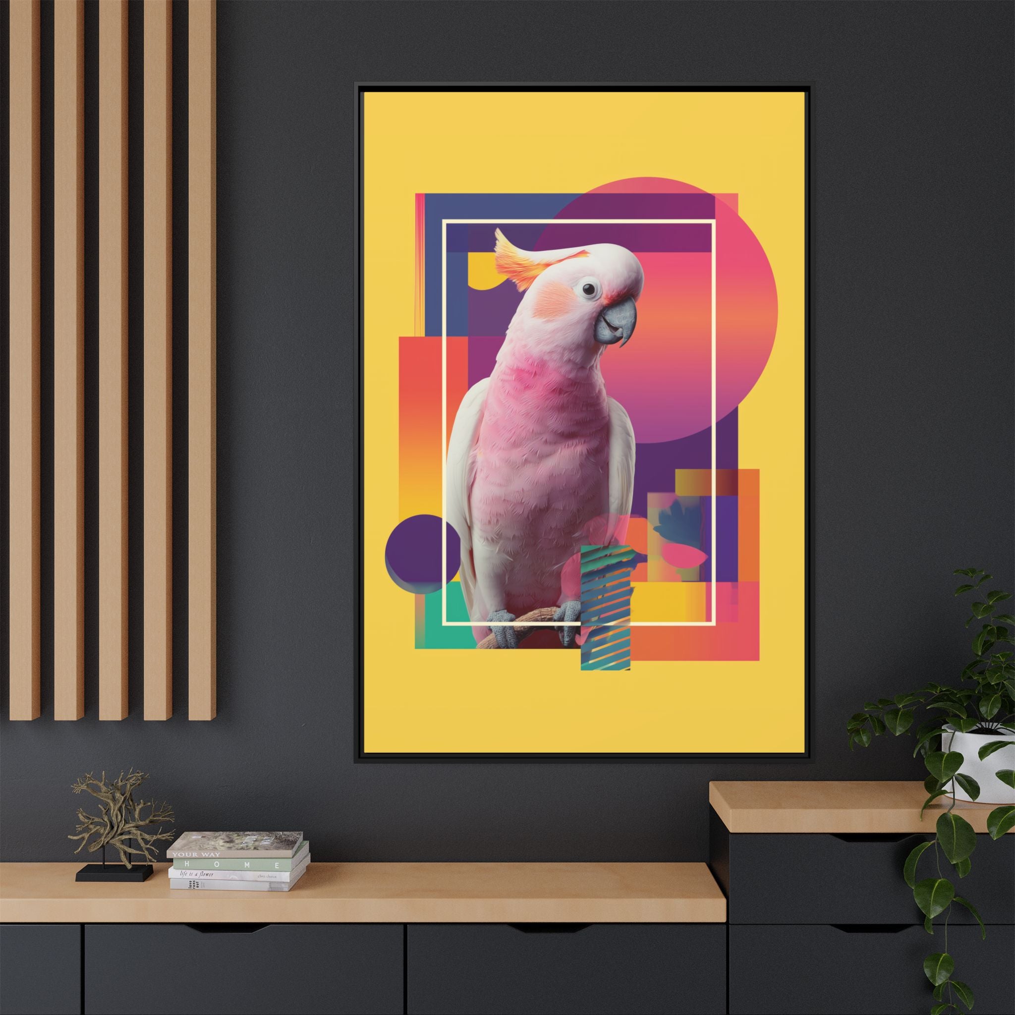 Geometric Cockatoo Composition: Moluccan Parrot Portrait, Modern Abstract Design   |    Custom Orders Available