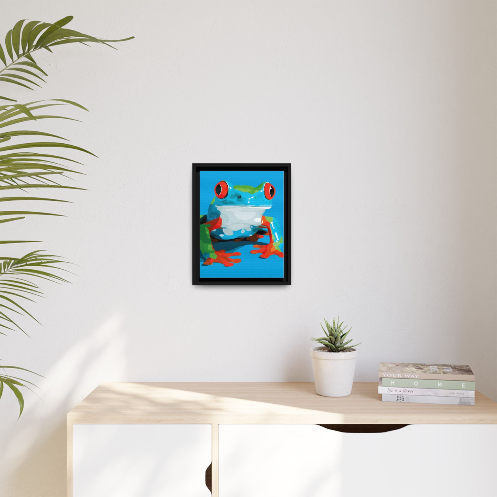 Red-Eyed Green Tree Frog Framed Print : Graphic Design, Pop Art Amphibian Portrait   |  Personalized & Custom Orders Available