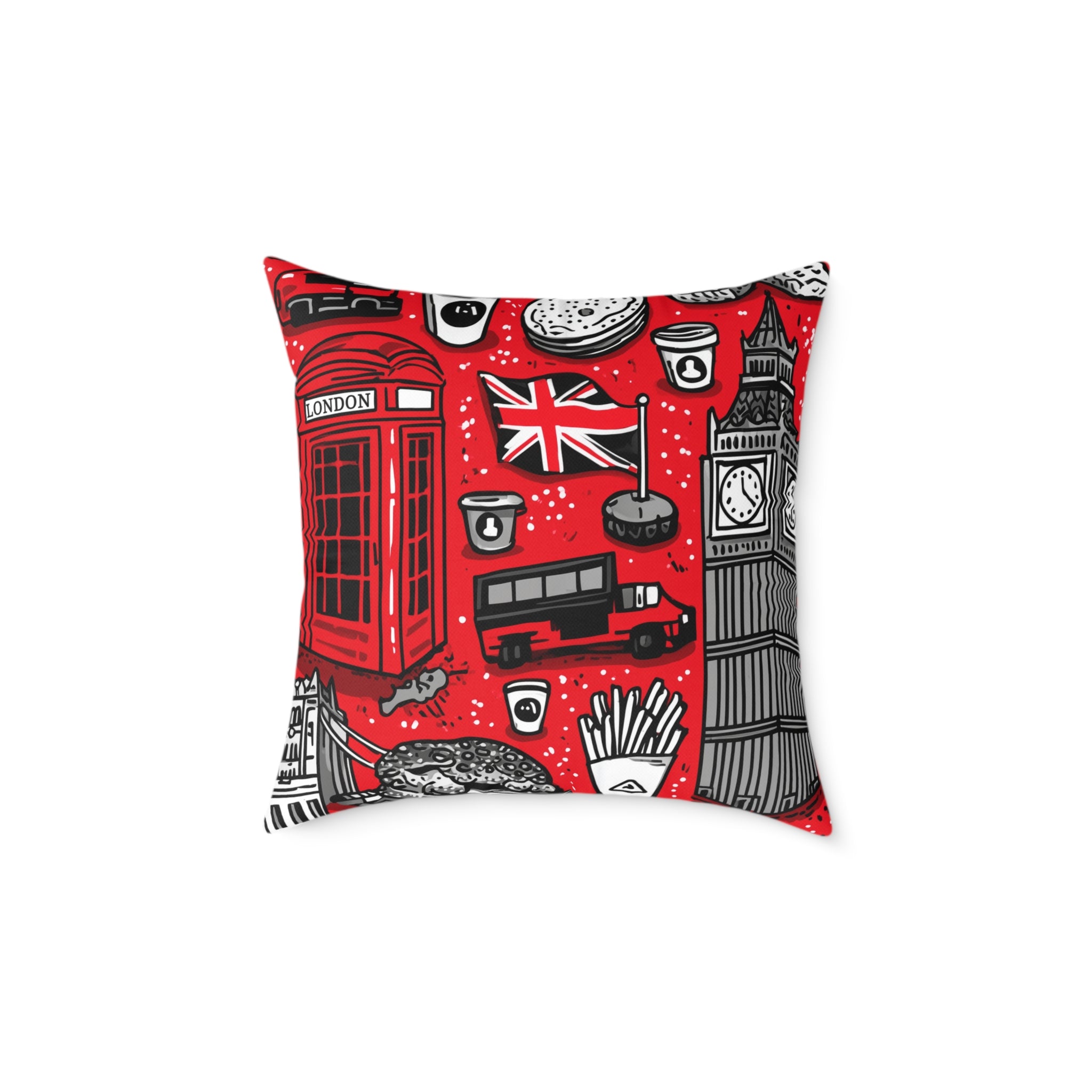 London-Themed Square Poly Canvas Pillow, Unique Home Decor, Cozy Cushion for Travel Lovers, British Inspired Design, Gift for Her