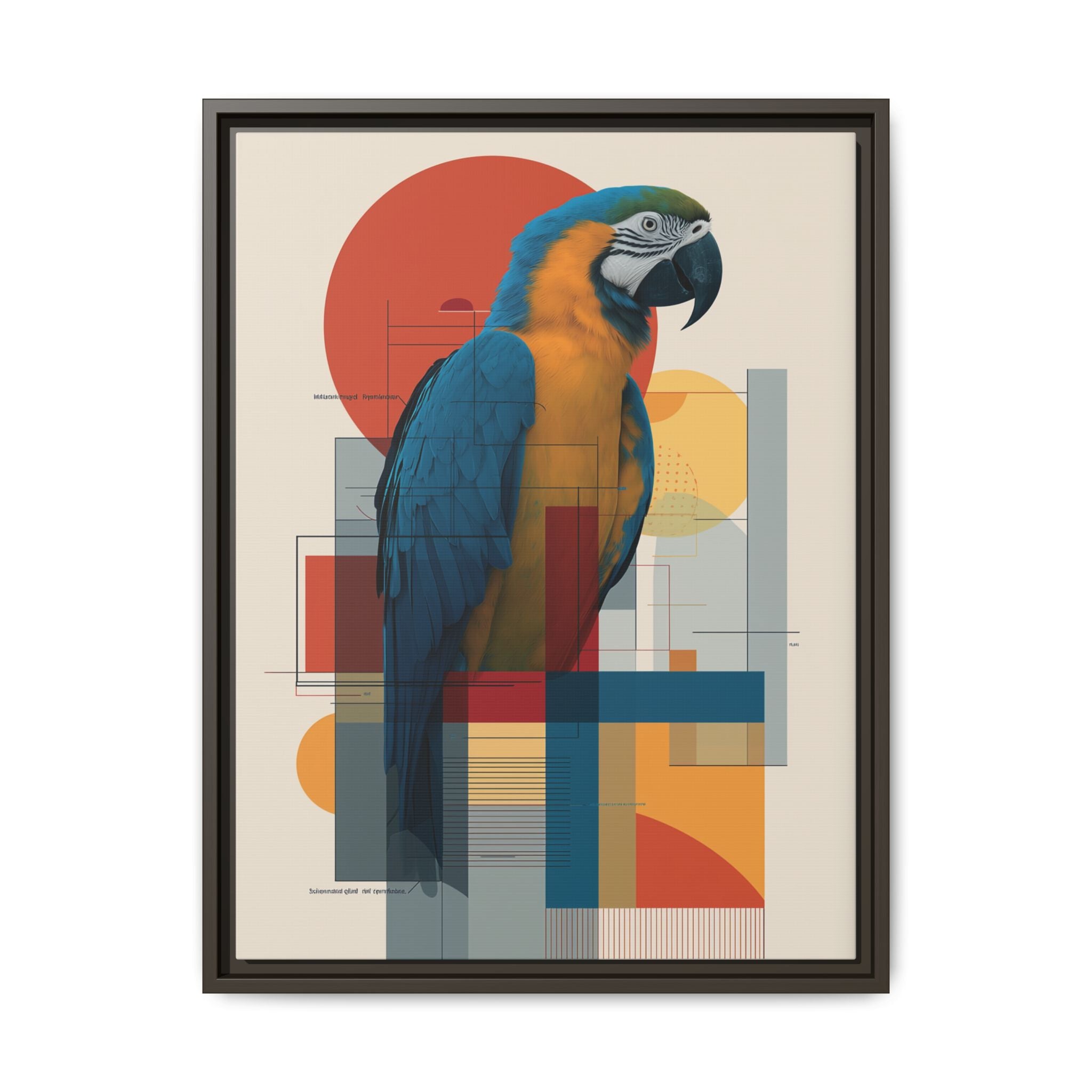 Macaw in Geometric Harmony: Modern Avian Portrait, Architectural Abstract Composition   |    Custom Orders Available