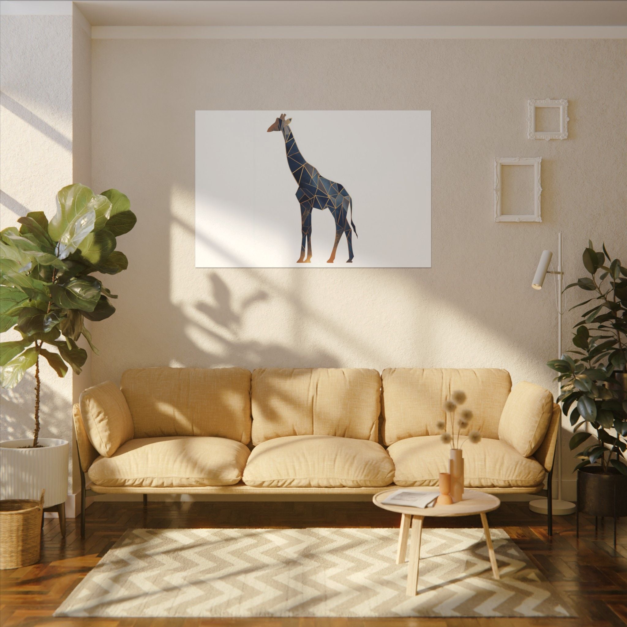 Prismatic Giraffe: Geometric Wildlife Art, Modern Mosaic Deconstruction, Angular Blue and Bronze Composition   |  Personalized & Custom