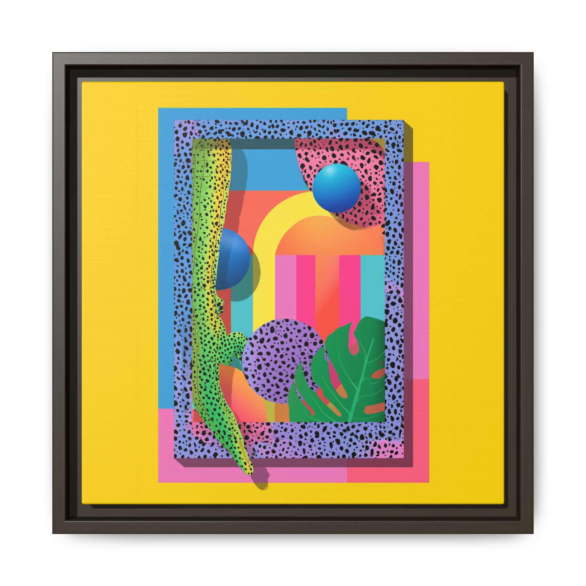 Geometric Rhythms: Abstract Layers of Color, Dimensional Shapes and Tropical Elements, Vibrant Modern Art Composition   |   Custom Orders