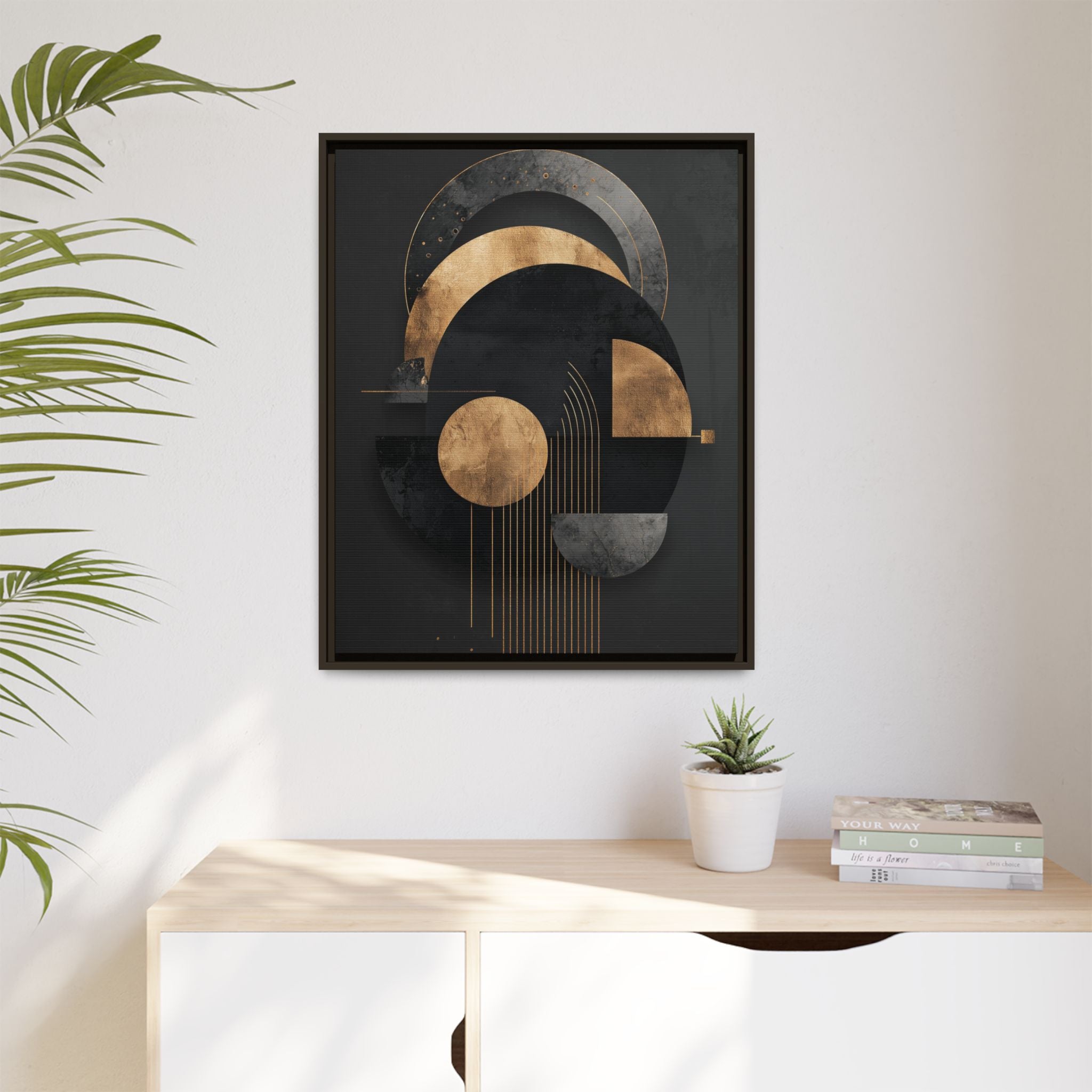 Geometric Resonance: Abstract Gold and Black Design, Minimalist Architectural Art, Modern Metallic Composition   |   Custom Orders Accepted