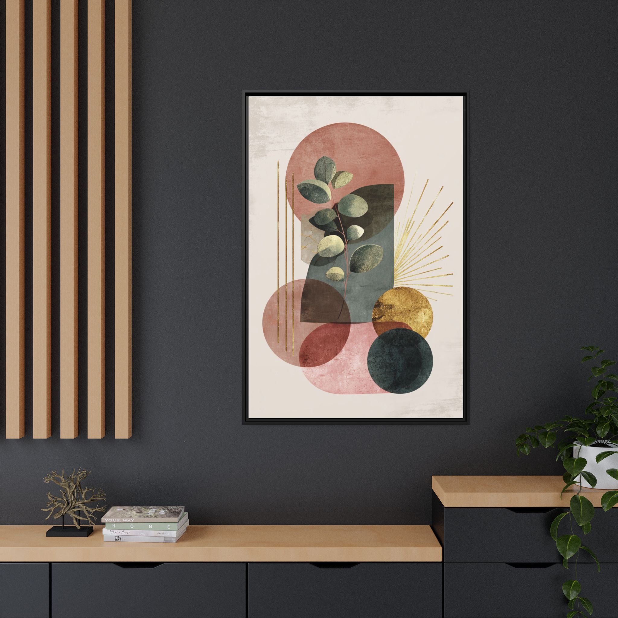 Botanical Geometric Symphony: Eucalyptus Harmony, Metallic Intersections, Modern Earth Tones   |   Custom Orders Accepted