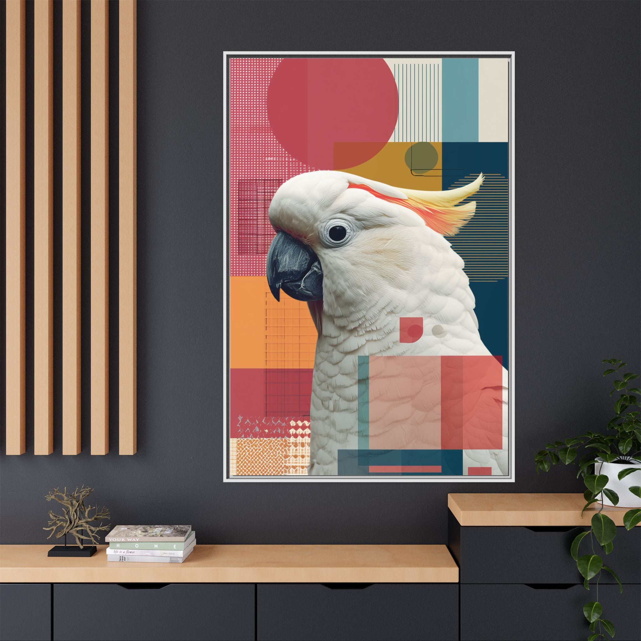 Cockatoo in Geometry: Mid-Century Modern Wildlife Art, Photorealistic Nature Print   |    Custom Orders Available