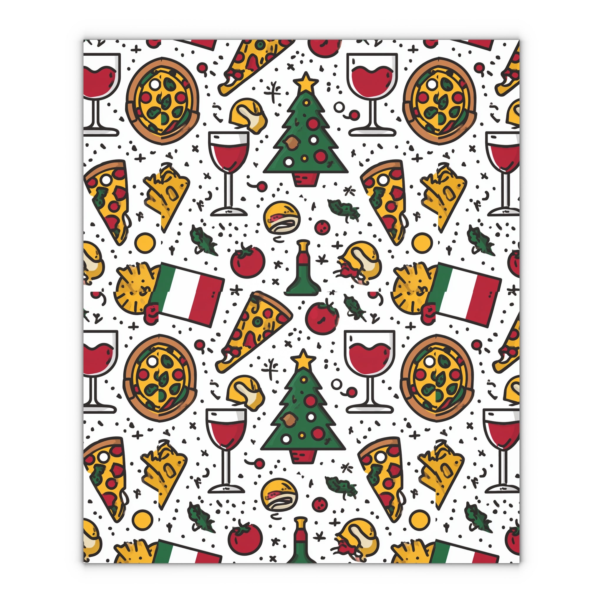 Wrapping Paper, Italian Themed Gift Wrap Sheets with Wine and Pizza Design, Birthday, Christmas, Holidays, 1pc, Decorative Paper Roll,