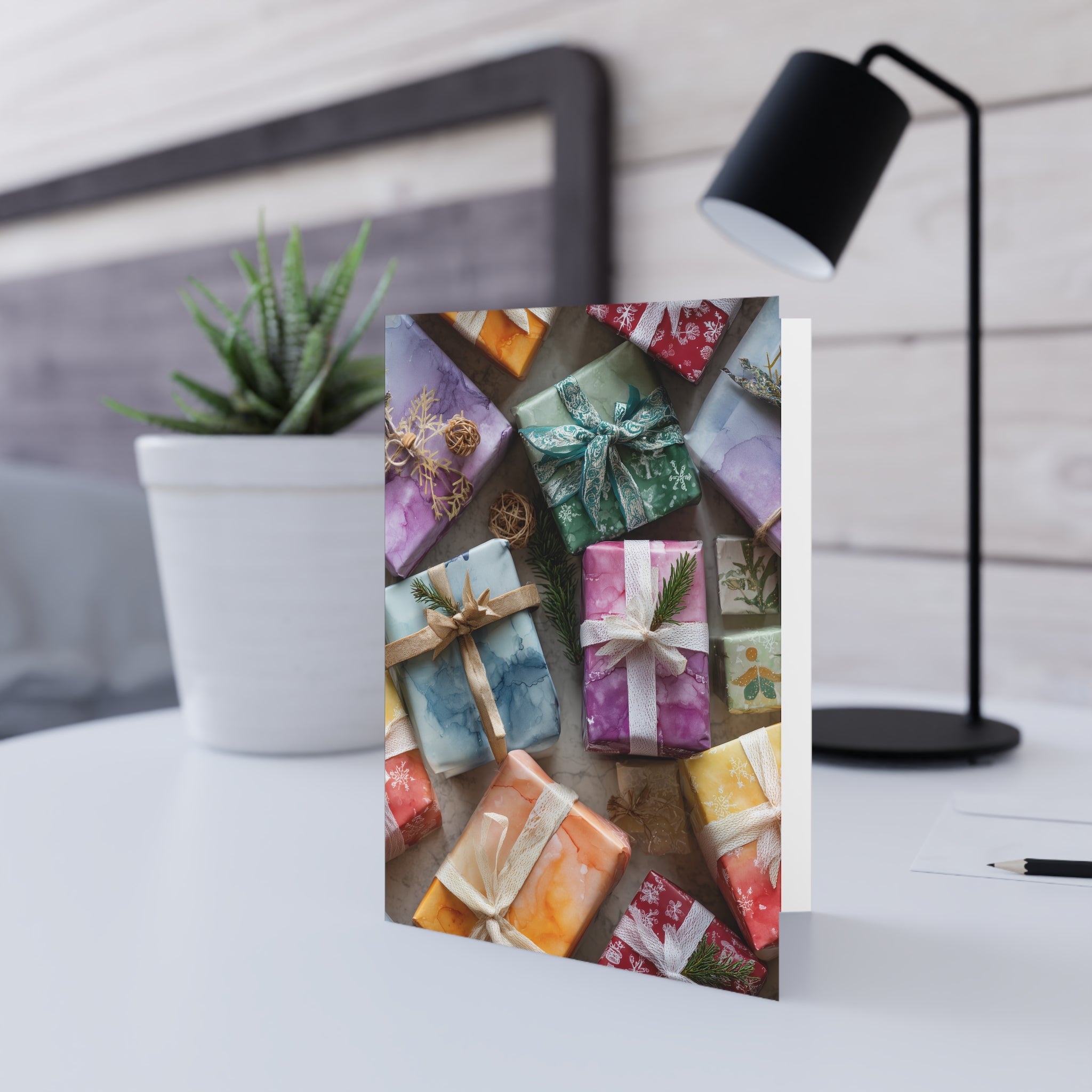 Holiday Gift Wrap Greeting Card — Colorful Presents Photo Card