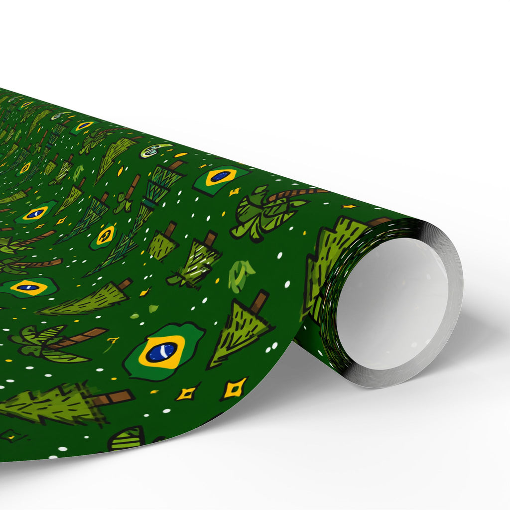 Brazillian Brazil Wrapping Paper Roll — Festive Green Holiday Gift Wrap