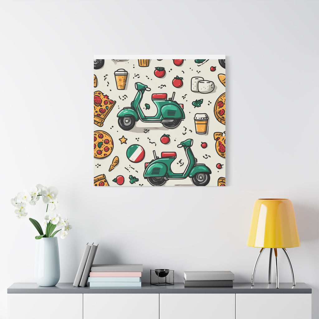 Vibrant Travel Nostalgia Canvas Art, Scooter Decor, Foodie Wall Art, Fun Home Decor, Gift for Adventurers, Kitchen Wall Hanging