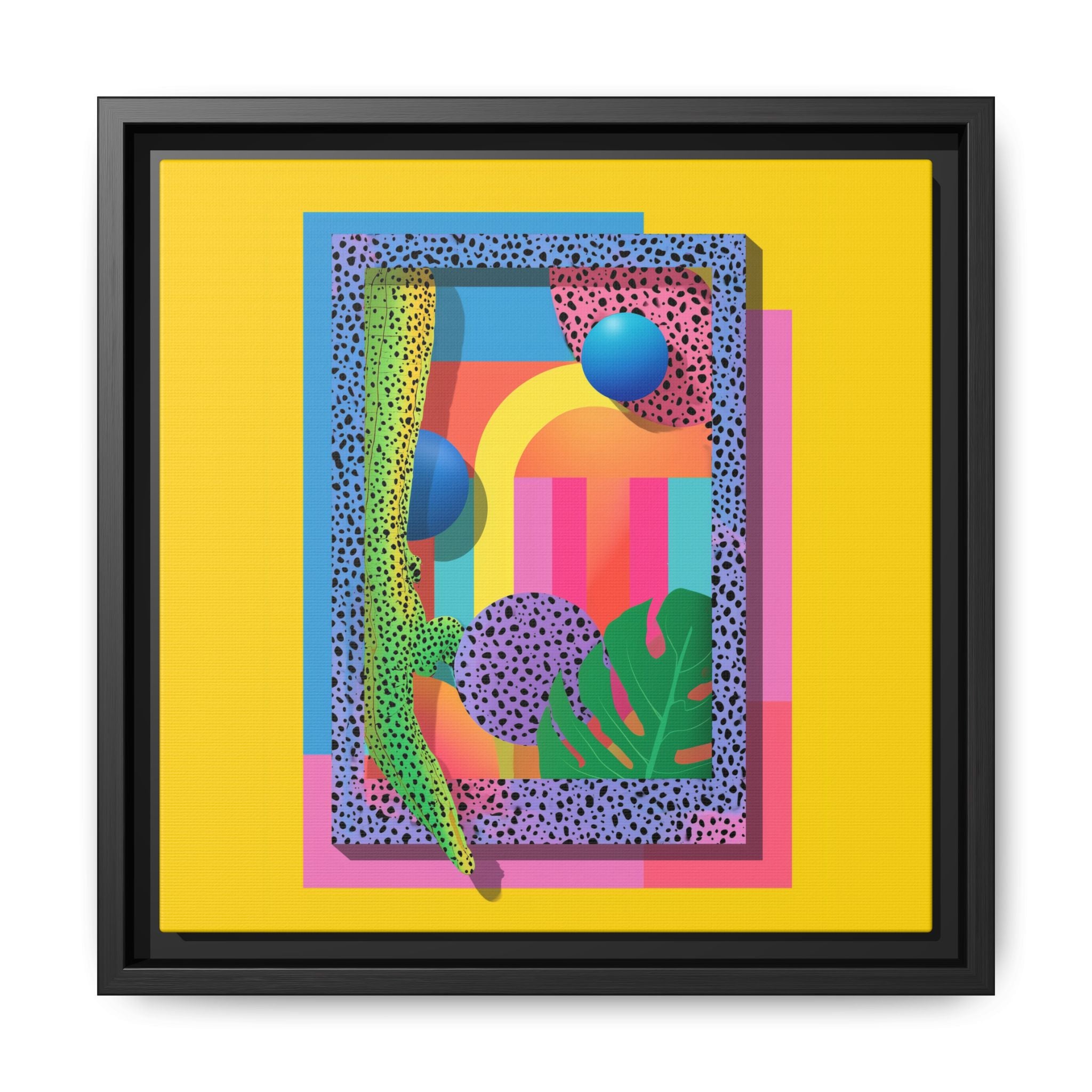 Geometric Rhythms: Abstract Layers of Color, Dimensional Shapes and Tropical Elements, Vibrant Modern Art Composition   |   Custom Orders