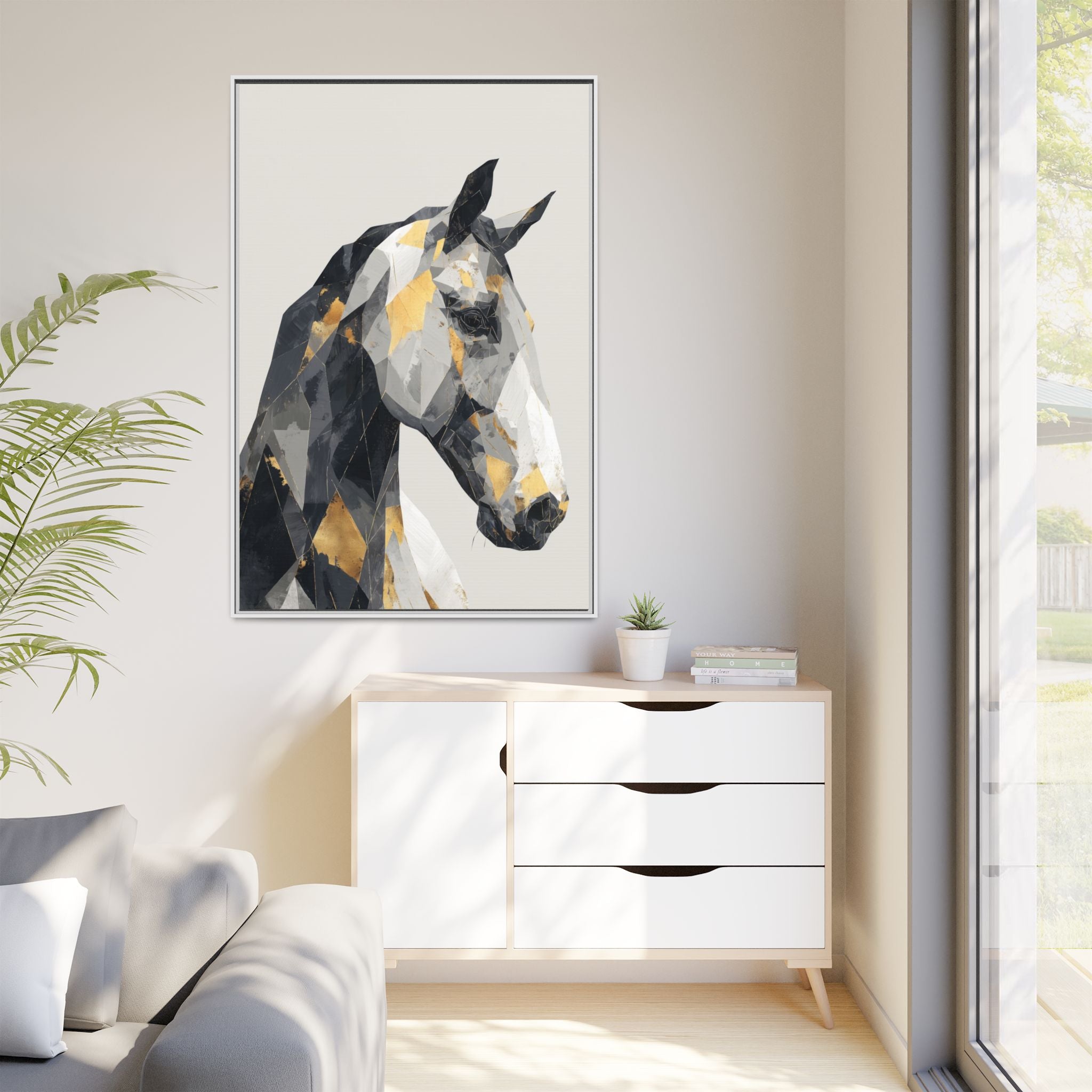 Equine Geometrica: Contemporary Cubist Horse, Metallic Abstract Portrait   |  Personalized & Custom Orders Available