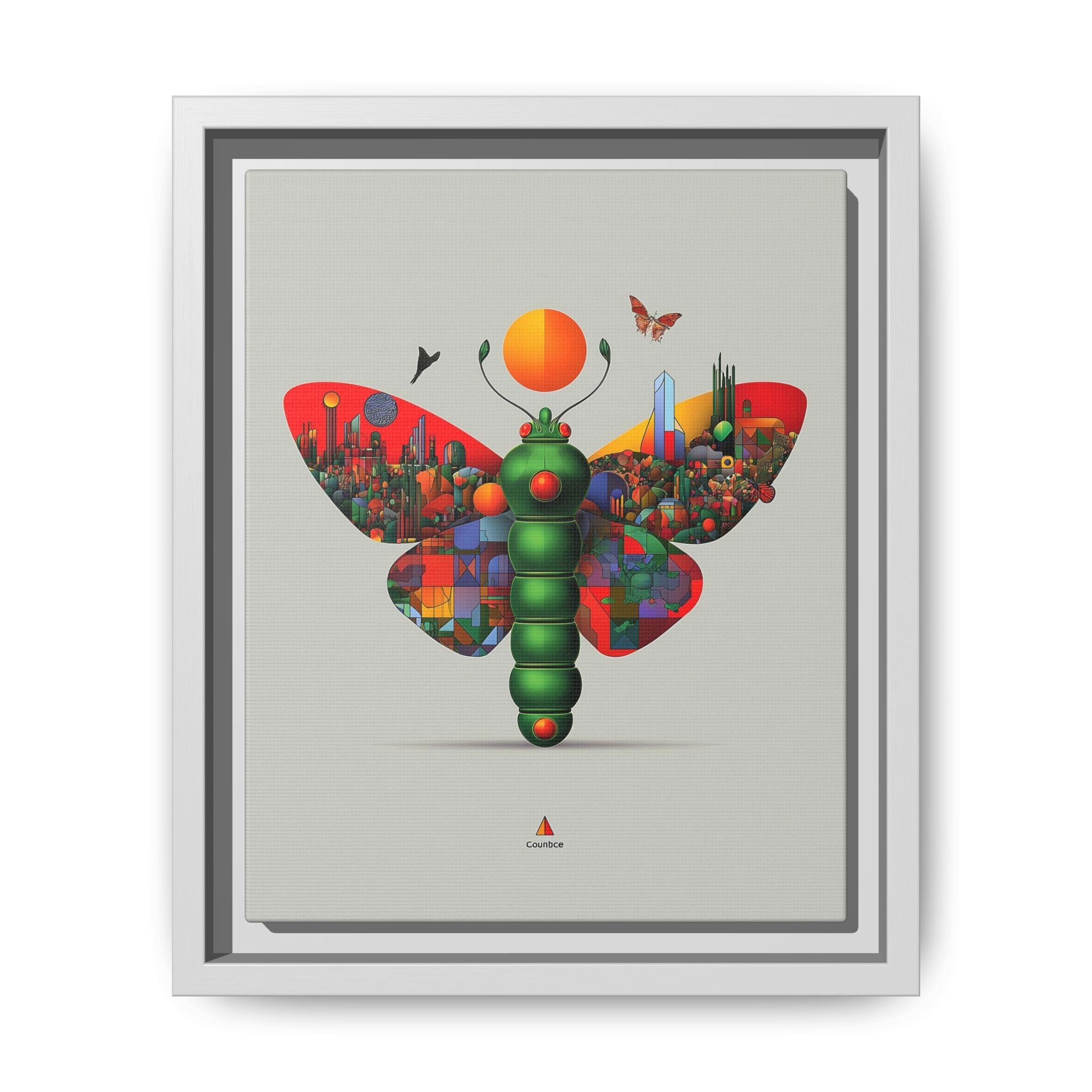 Urban Metamorphosis Framed Print: Geometric Cityscape Butterfly, Digital Surrealism Collage   |  Custom Orders Available
