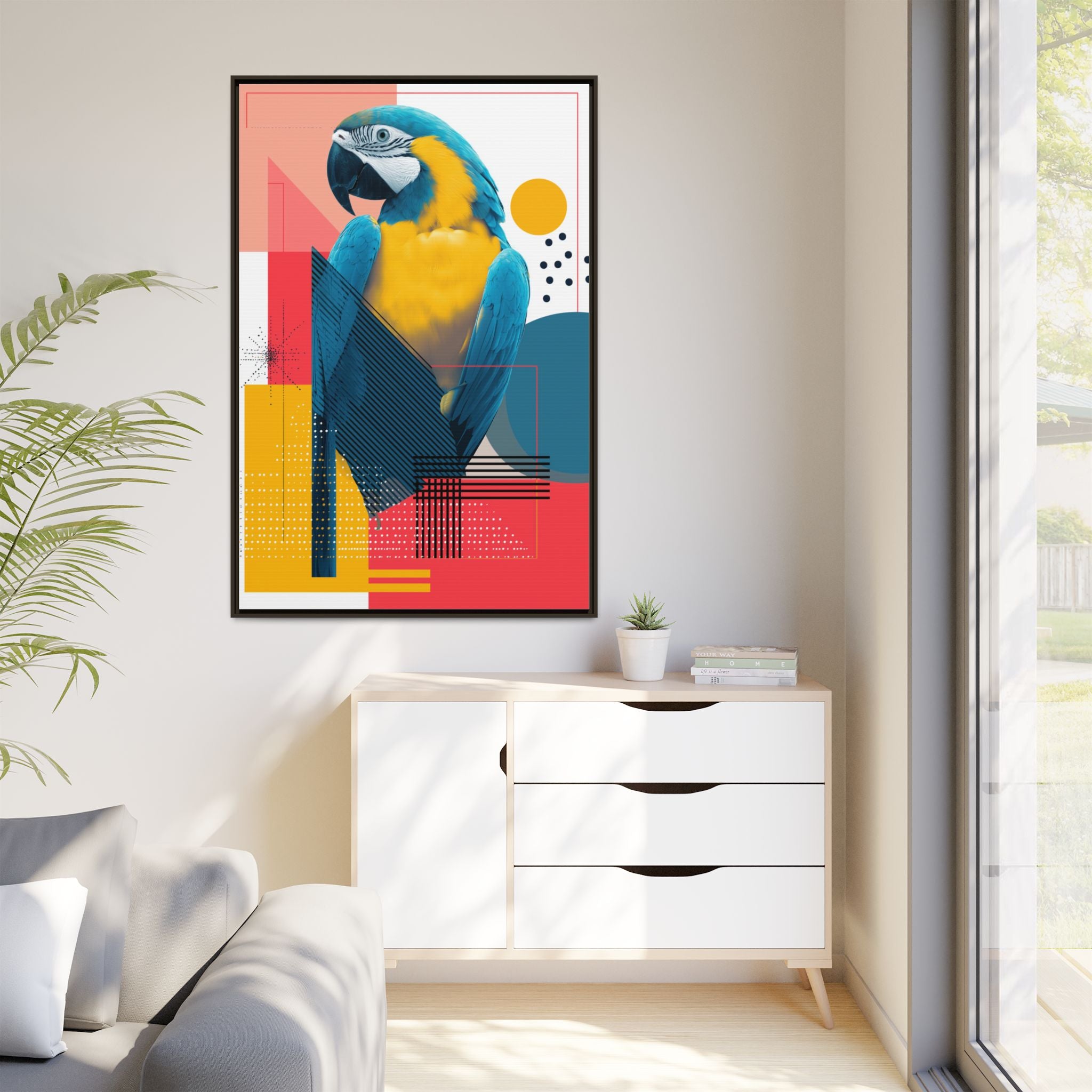 Macaw in Geometry: Vibrant Wildlife Digital Art, Modernist Design Fusion   |    Custom Orders Available
