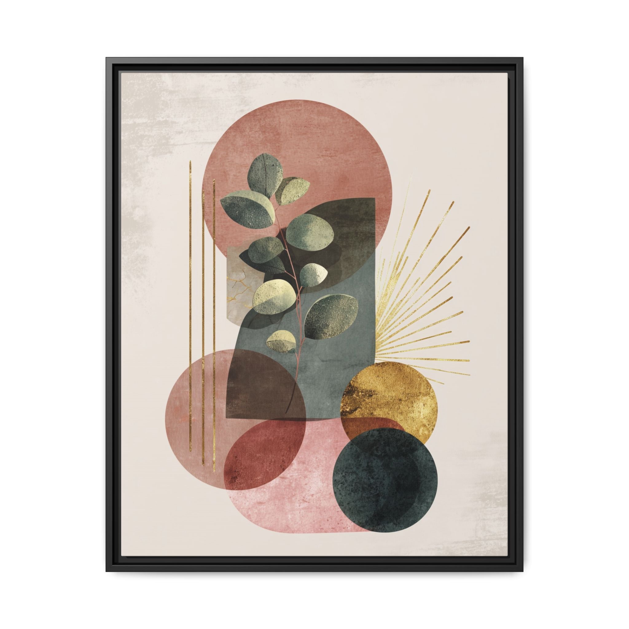 Botanical Geometric Symphony: Eucalyptus Harmony, Metallic Intersections, Modern Earth Tones   |   Custom Orders Accepted