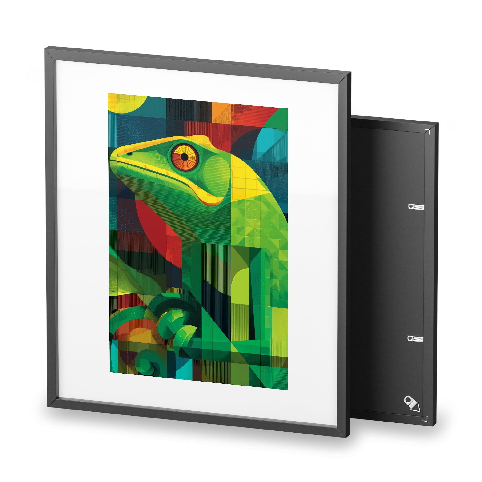 Vibrant Chameleon Lizard Art Framed Poster, Colorful Wall Decor, Nature-Inspired Home Decor, Unique Gift for Animal Lovers, Modern Art Print