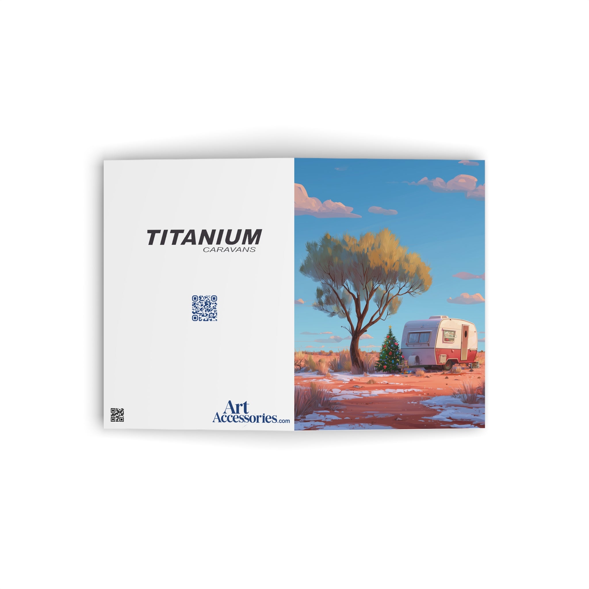 Camping Caravan Greeting Card — Retro Camper & Pine Trees Note Card