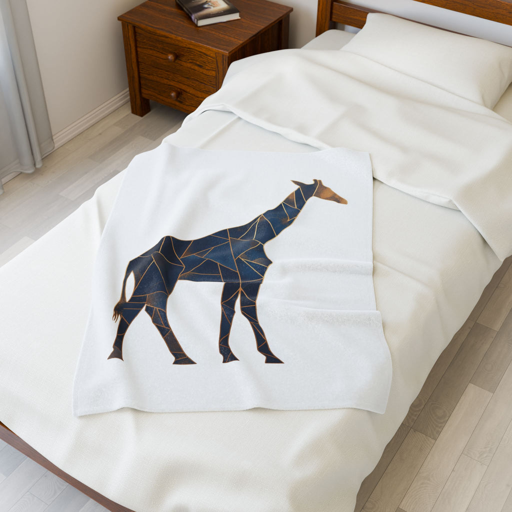 Mosaic Giraffe Quilt: Geometric Wildlife, Modern Blue Triangular Design, Contemporary Digital Illustration   |  Personalized & Custom Orders