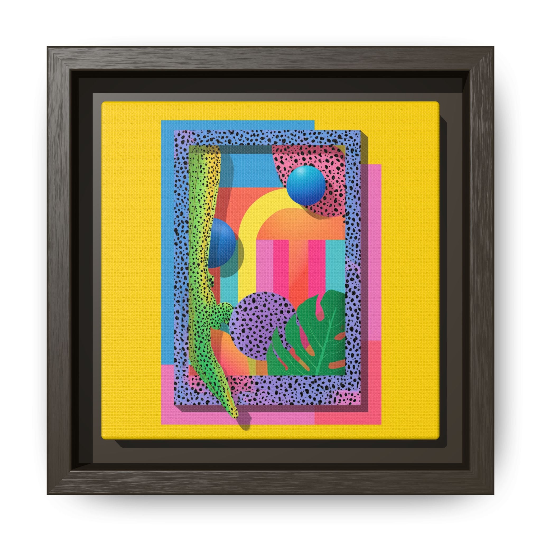 Geometric Rhythms: Abstract Layers of Color, Dimensional Shapes and Tropical Elements, Vibrant Modern Art Composition   |   Custom Orders