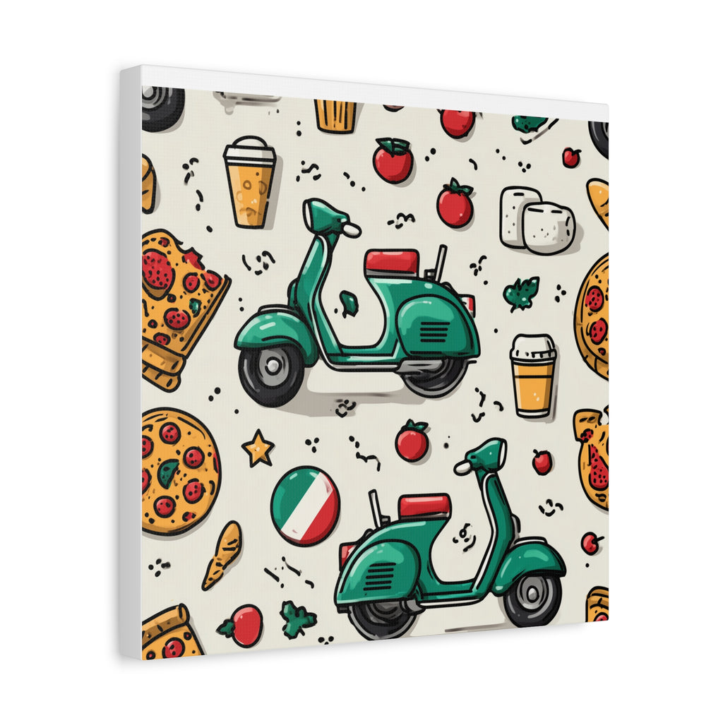 Vibrant Travel Nostalgia Canvas Art, Scooter Decor, Foodie Wall Art, Fun Home Decor, Gift for Adventurers, Kitchen Wall Hanging