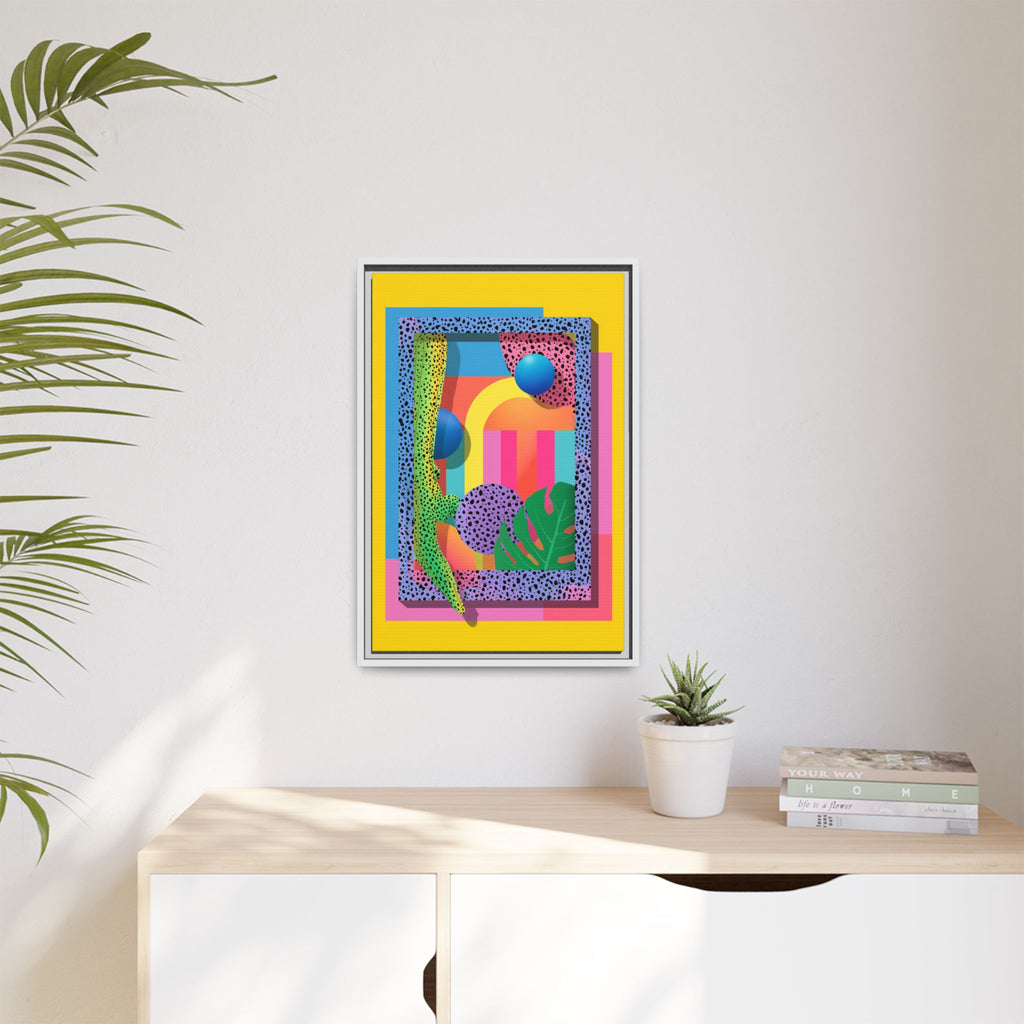 Geometric Rhythms: Abstract Layers of Color, Dimensional Shapes and Tropical Elements, Vibrant Modern Art Composition   |   Custom Orders